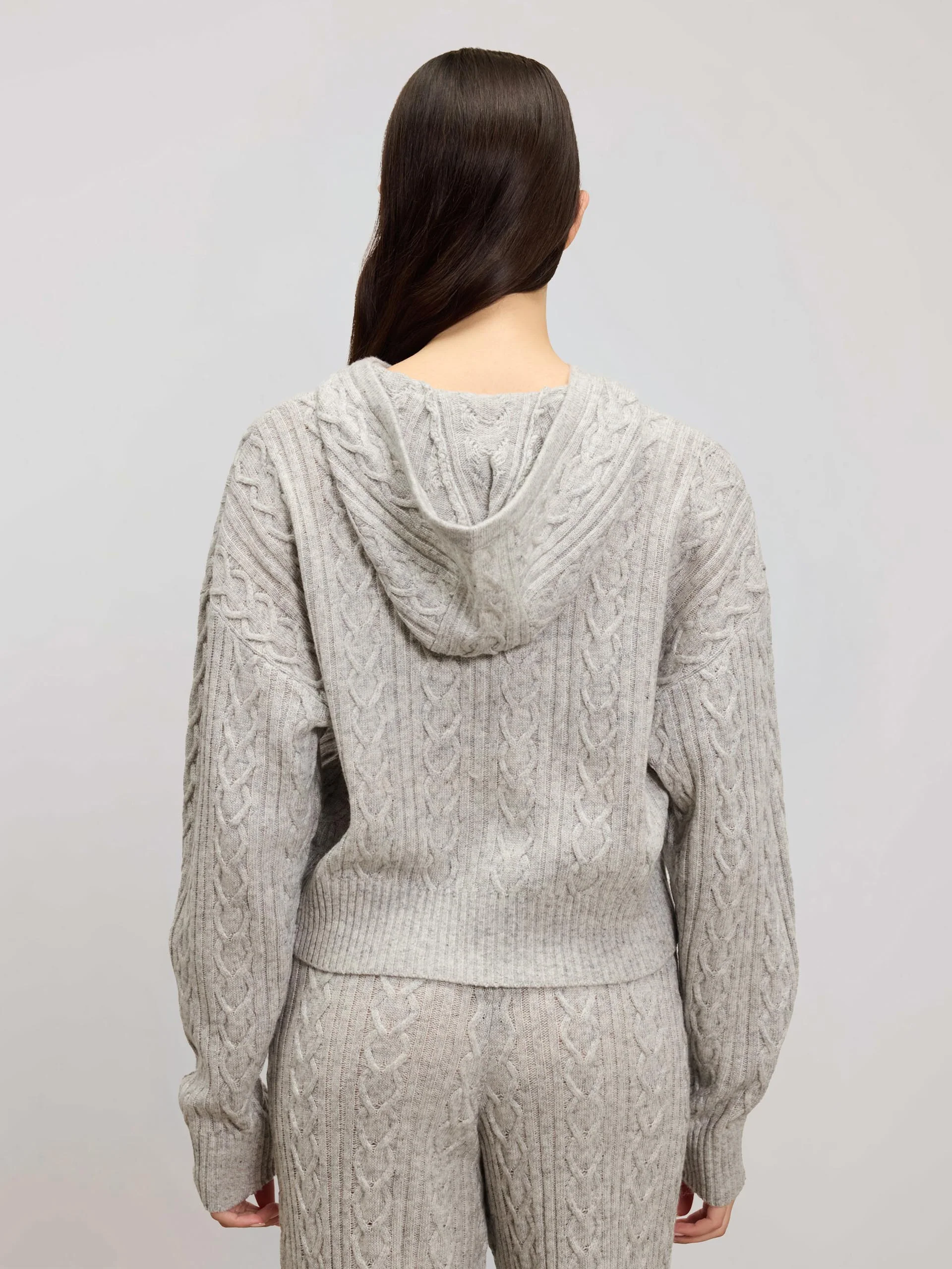 Womens Cable Knit Zip Hoodie in Grey Marl - Image 3