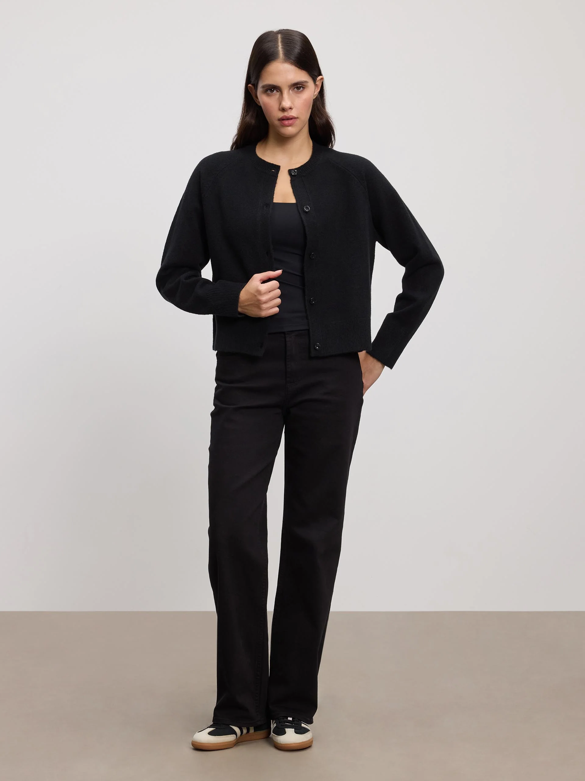 Womens Chunky Knitted Cardigan in Black - Image 2