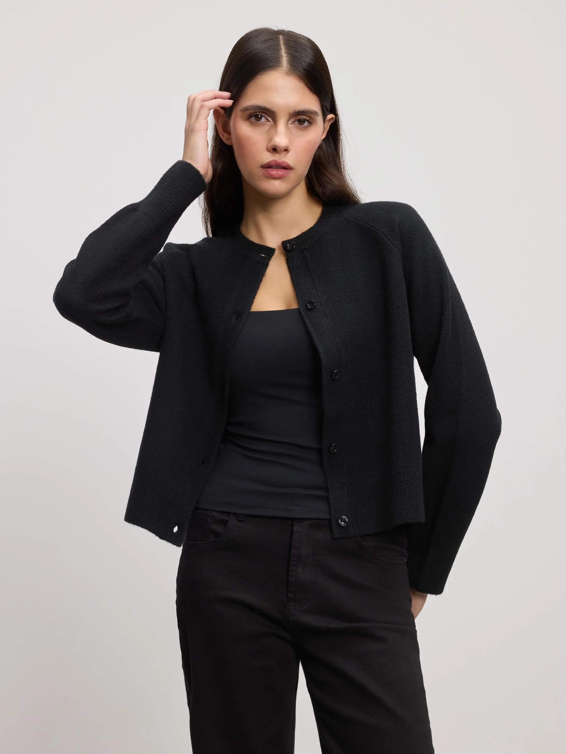 Womens Chunky Knitted Cardigan in Black - Image 4