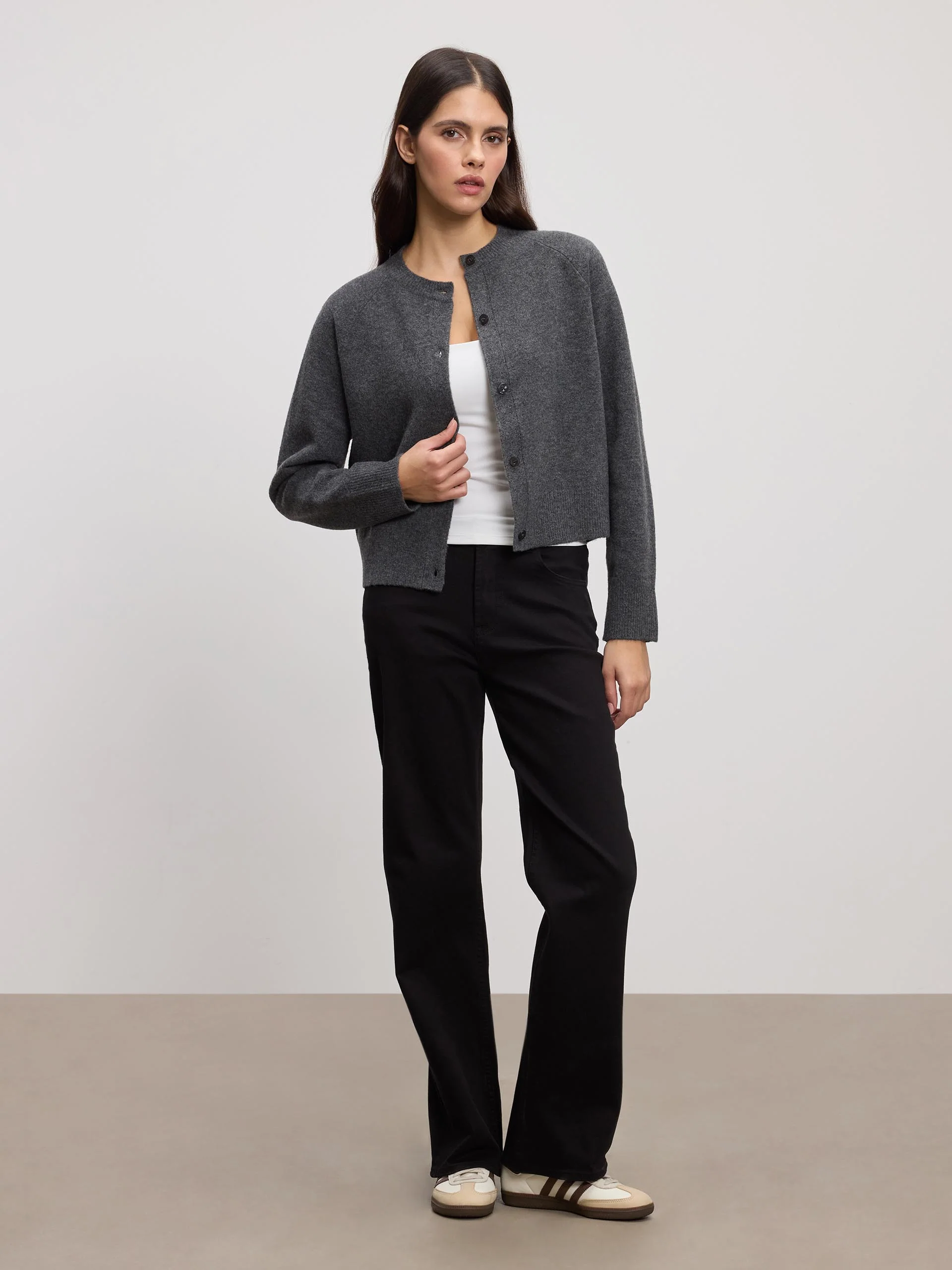 Womens Chunky Knitted Cardigan in Charcoal - Image 2