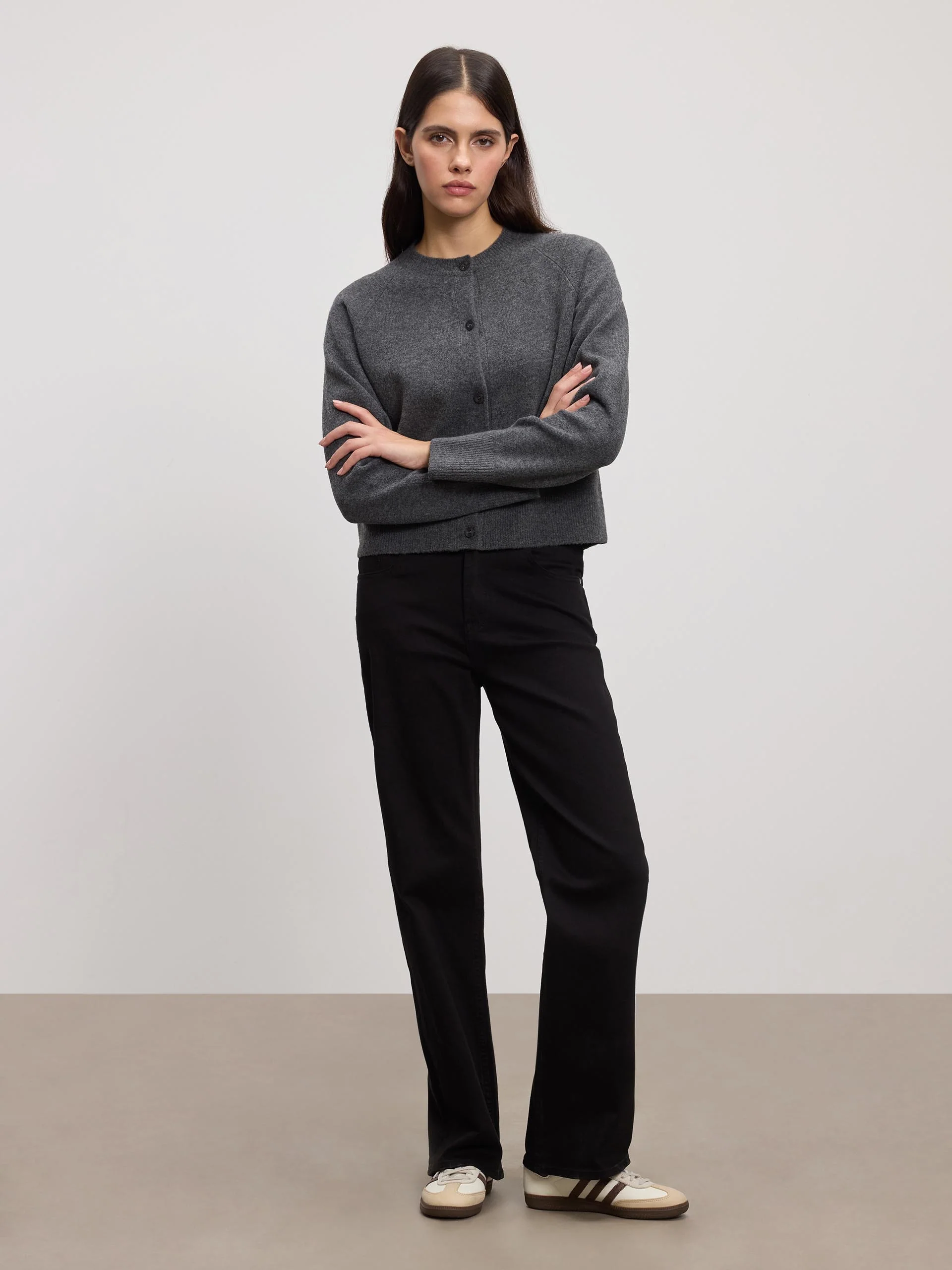 Womens Chunky Knitted Cardigan in Charcoal - Image 6