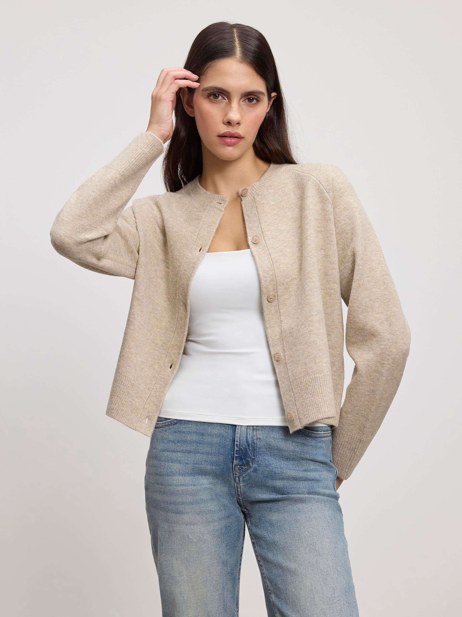 Womens Chunky Knitted Cardigan in Stone - Image 5