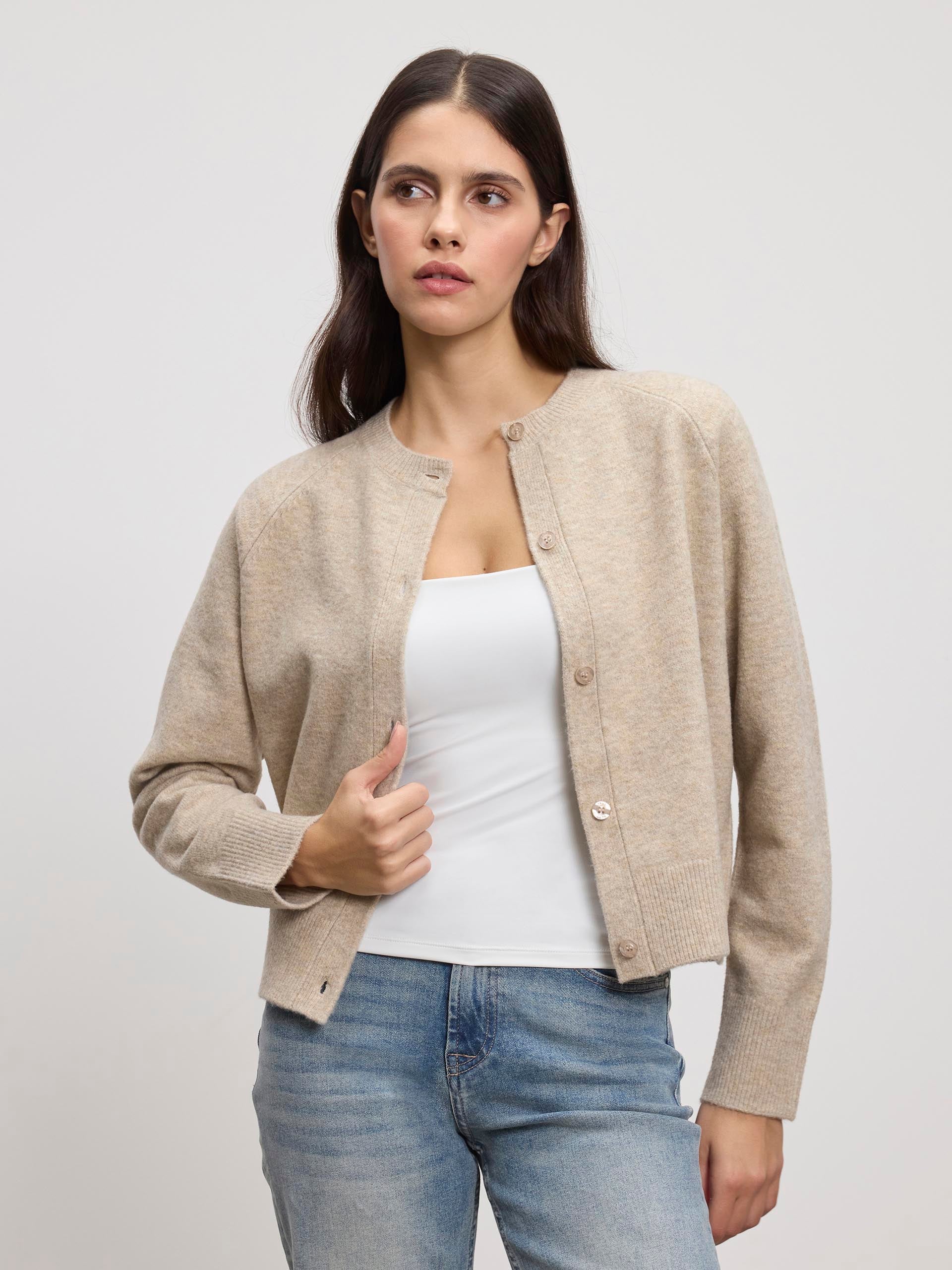 Womens Chunky Knitted Cardigan in Stone - Image 6