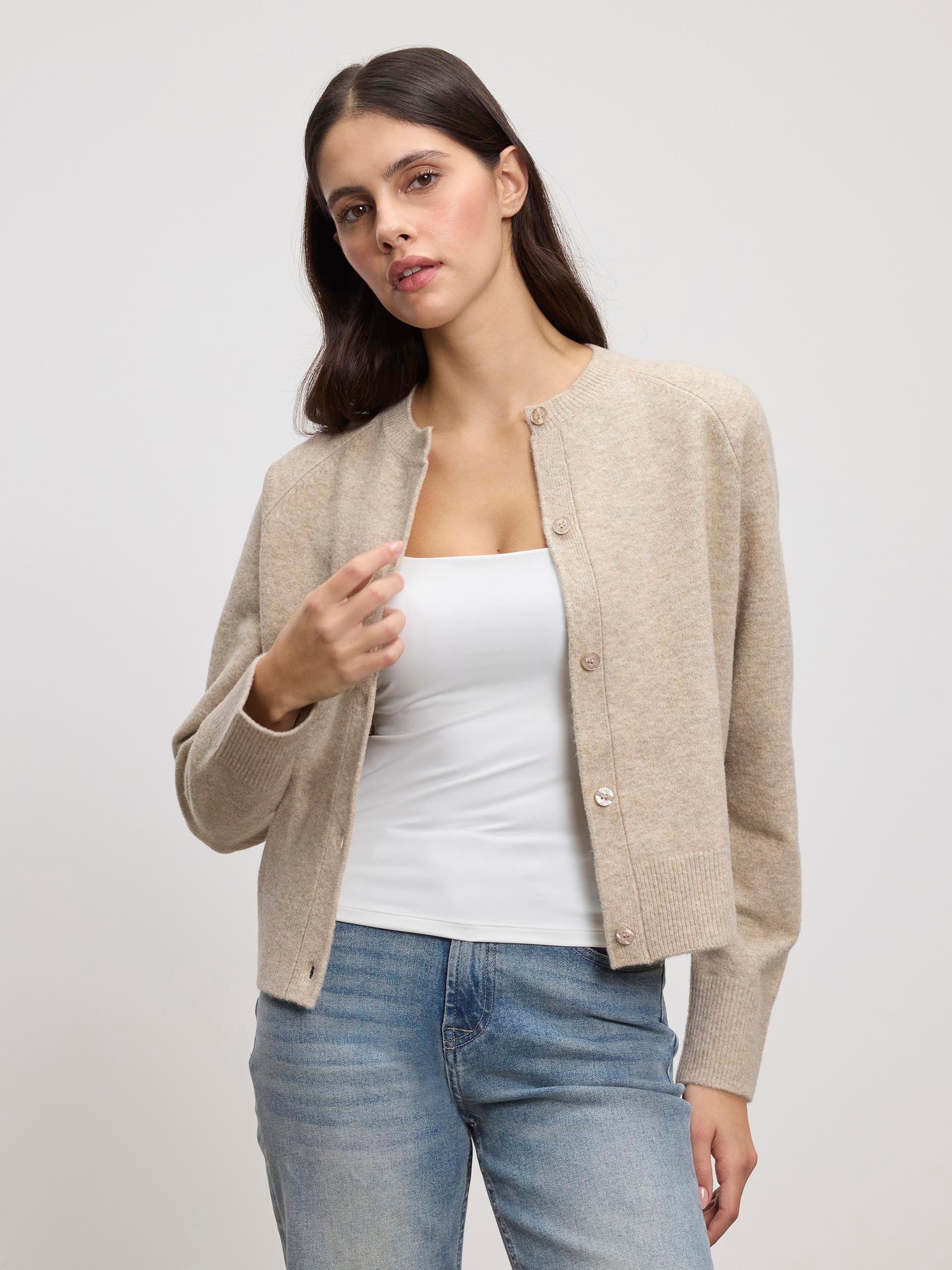 Womens Chunky Knitted Cardigan in Stone - Image 7
