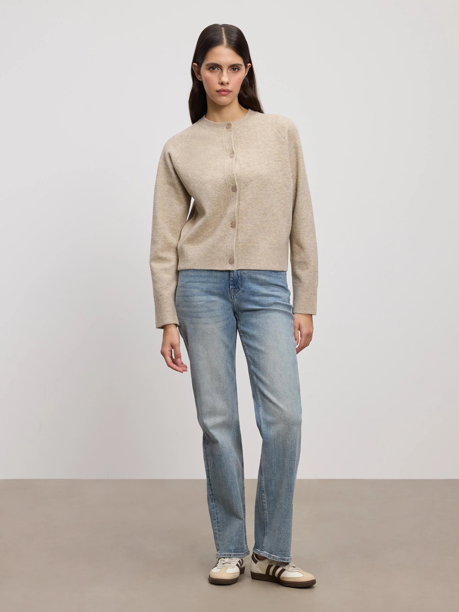 Womens Chunky Knitted Cardigan in Stone - Image 8