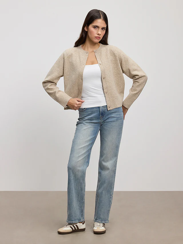 Womens Chunky Knitted Cardigan in Stone - Image 9