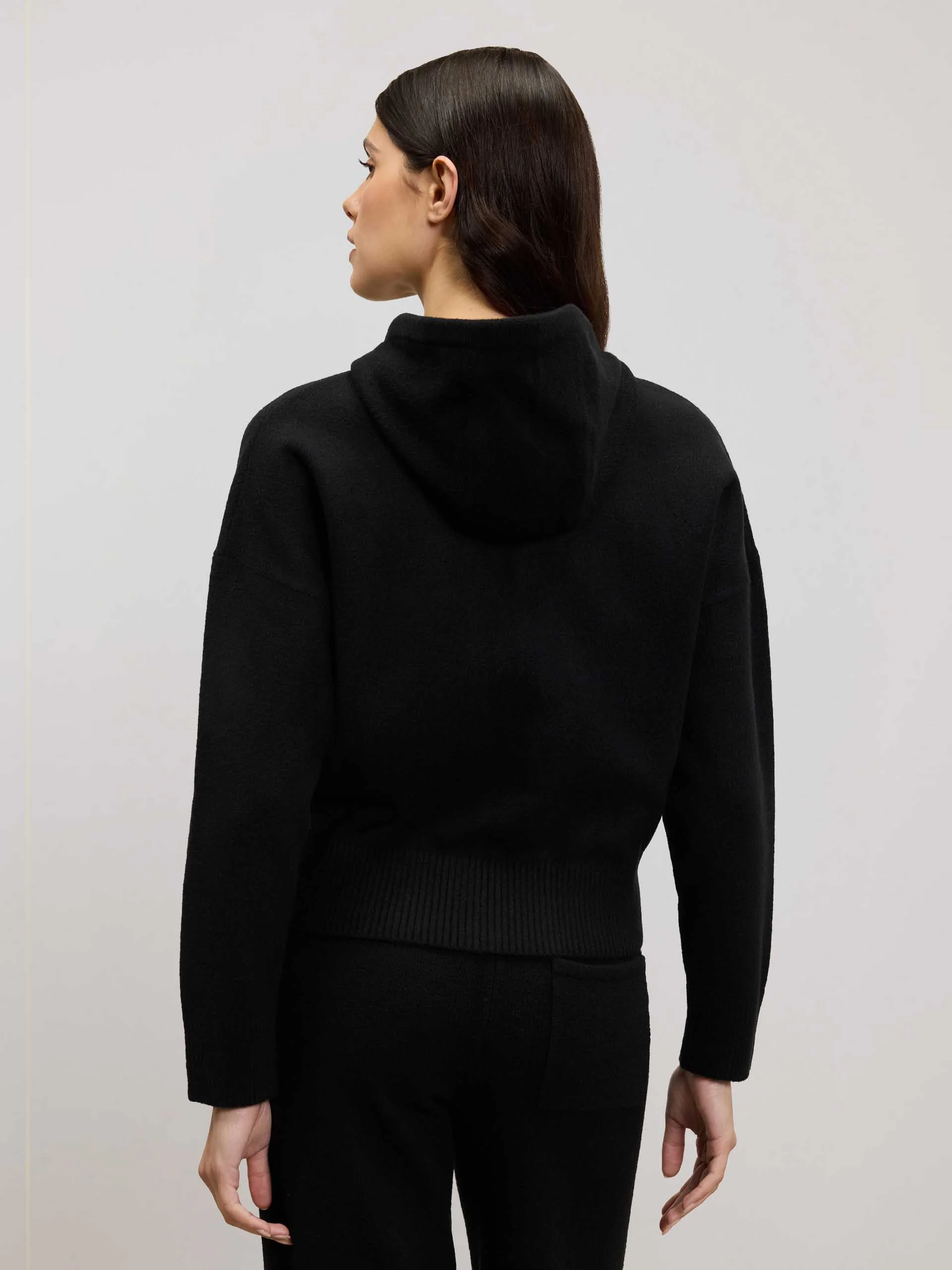 Womens Chunky Knitted Hoodie in Black - Image 3
