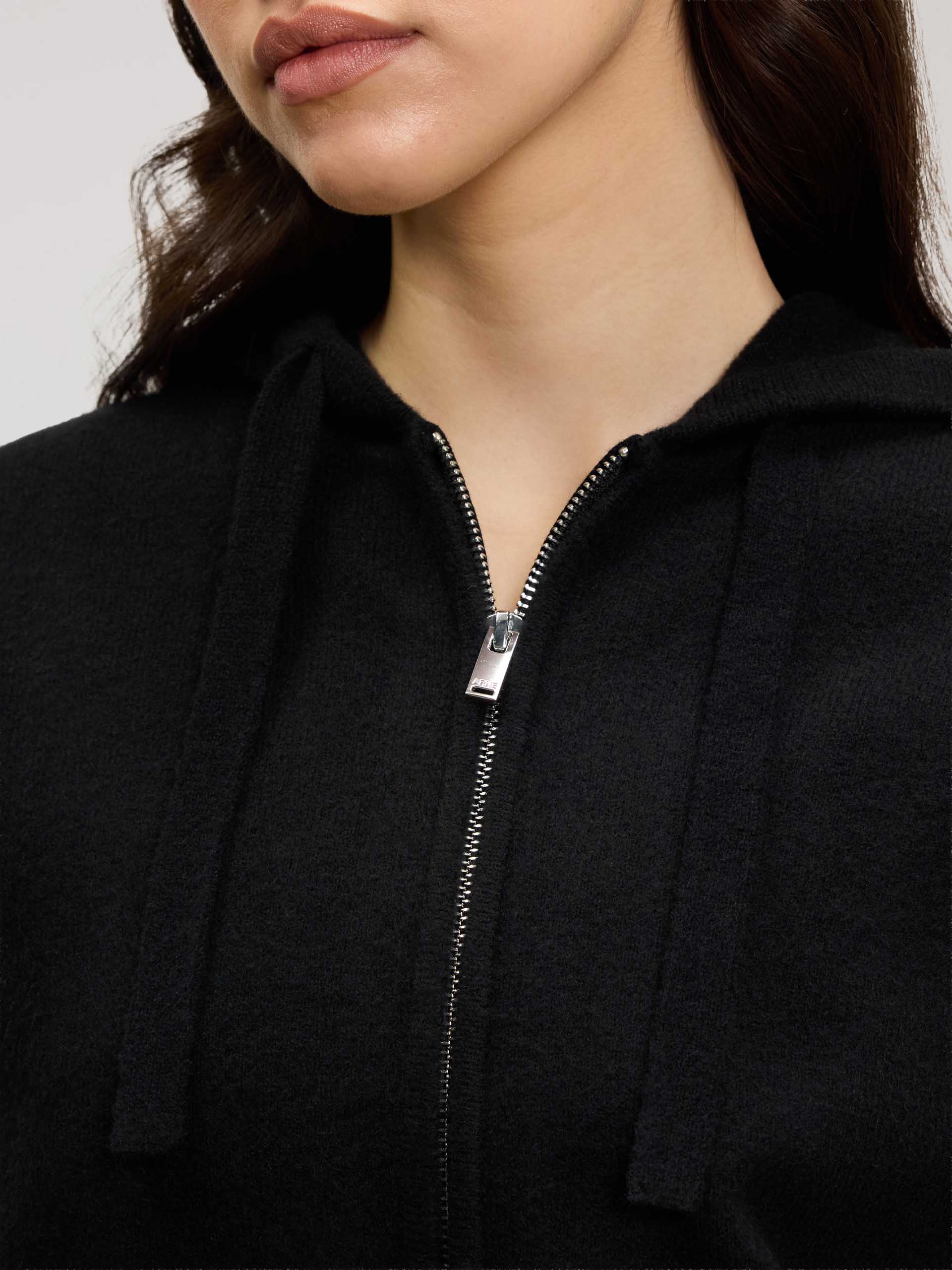 Womens Chunky Knitted Hoodie in Black - Image 4