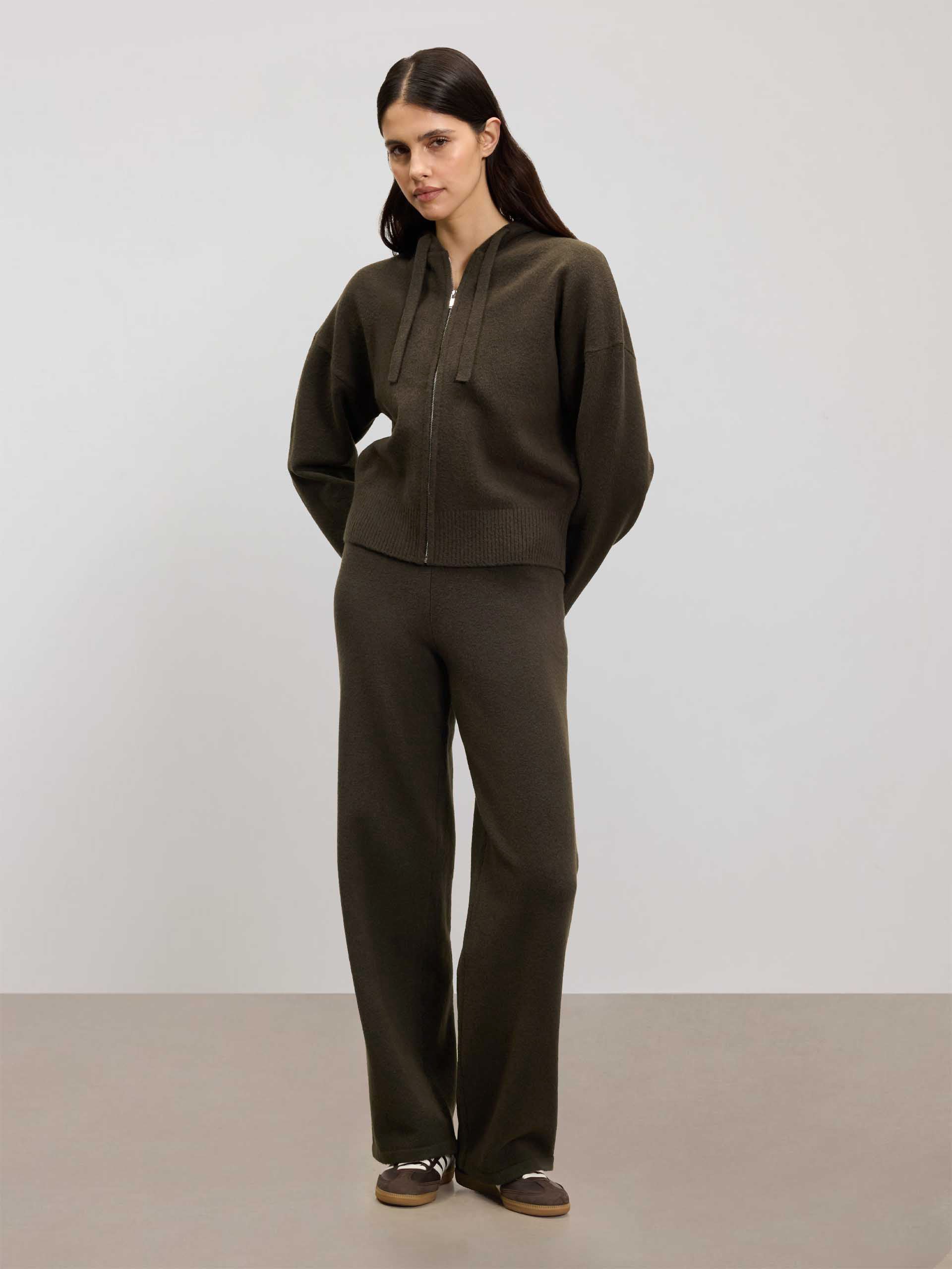 Womens Chunky Knitted Hoodie in Brown - Image 2