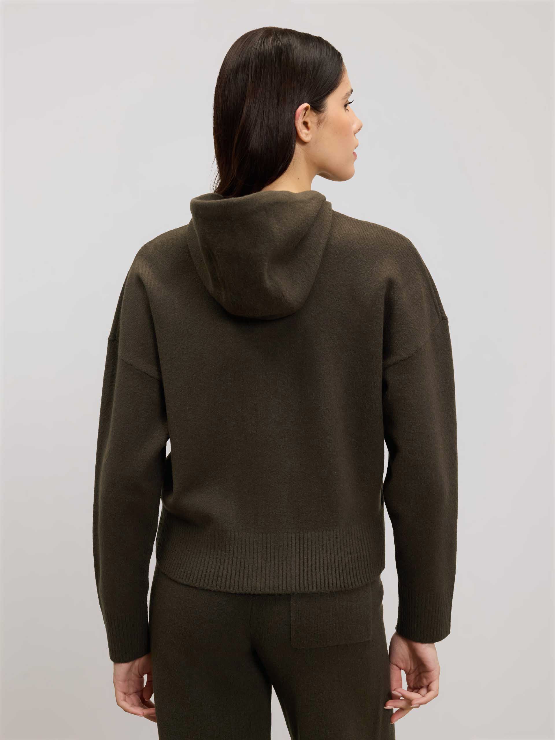 Womens Chunky Knitted Hoodie in Brown - Image 3