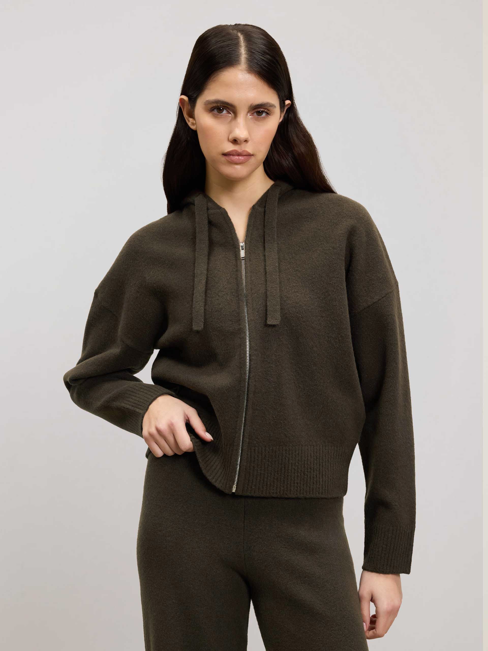 Womens Chunky Knitted Hoodie in Brown - Image 6