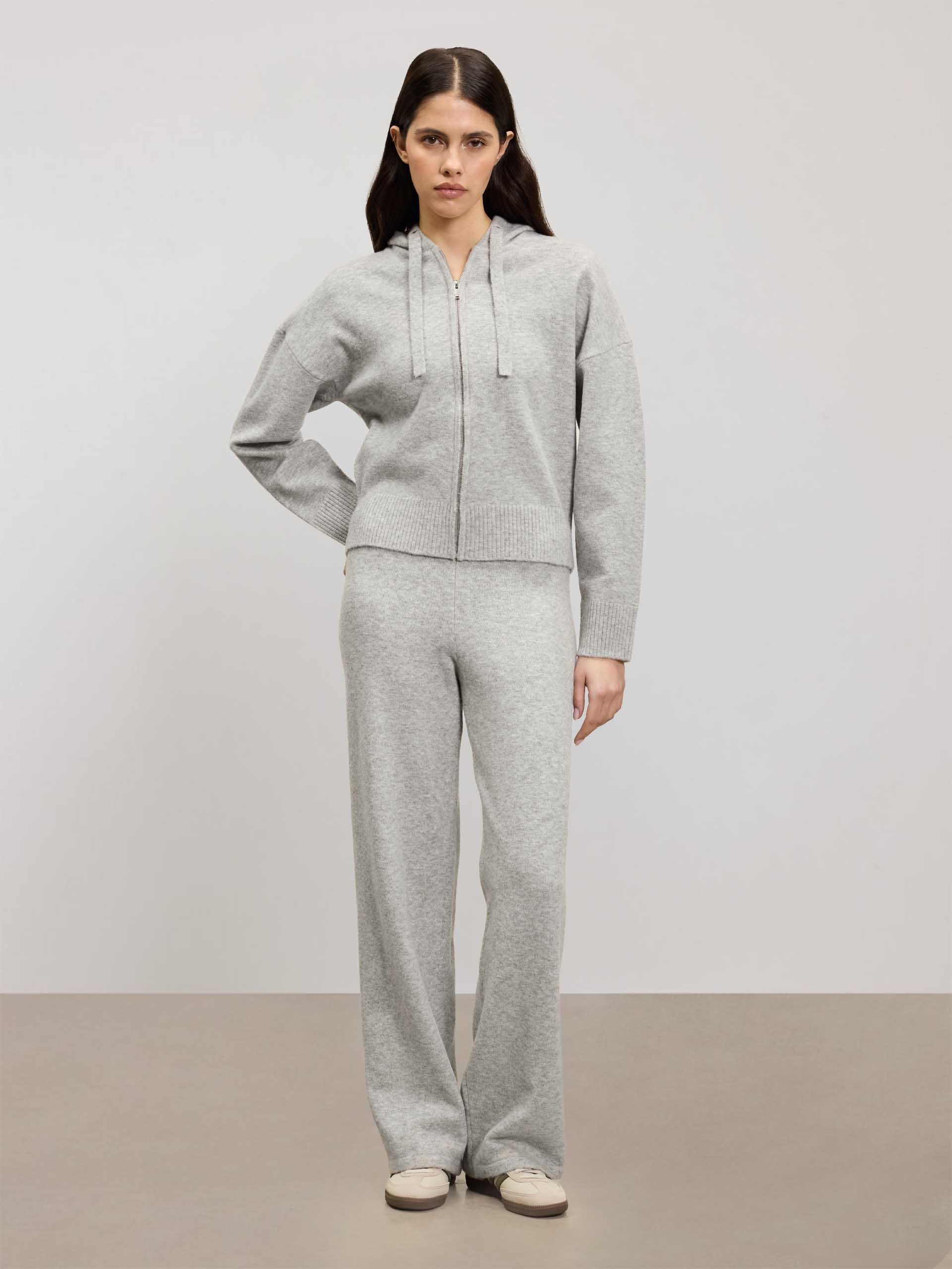 Womens Chunky Knitted Hoodie in Marl Grey - Image 2
