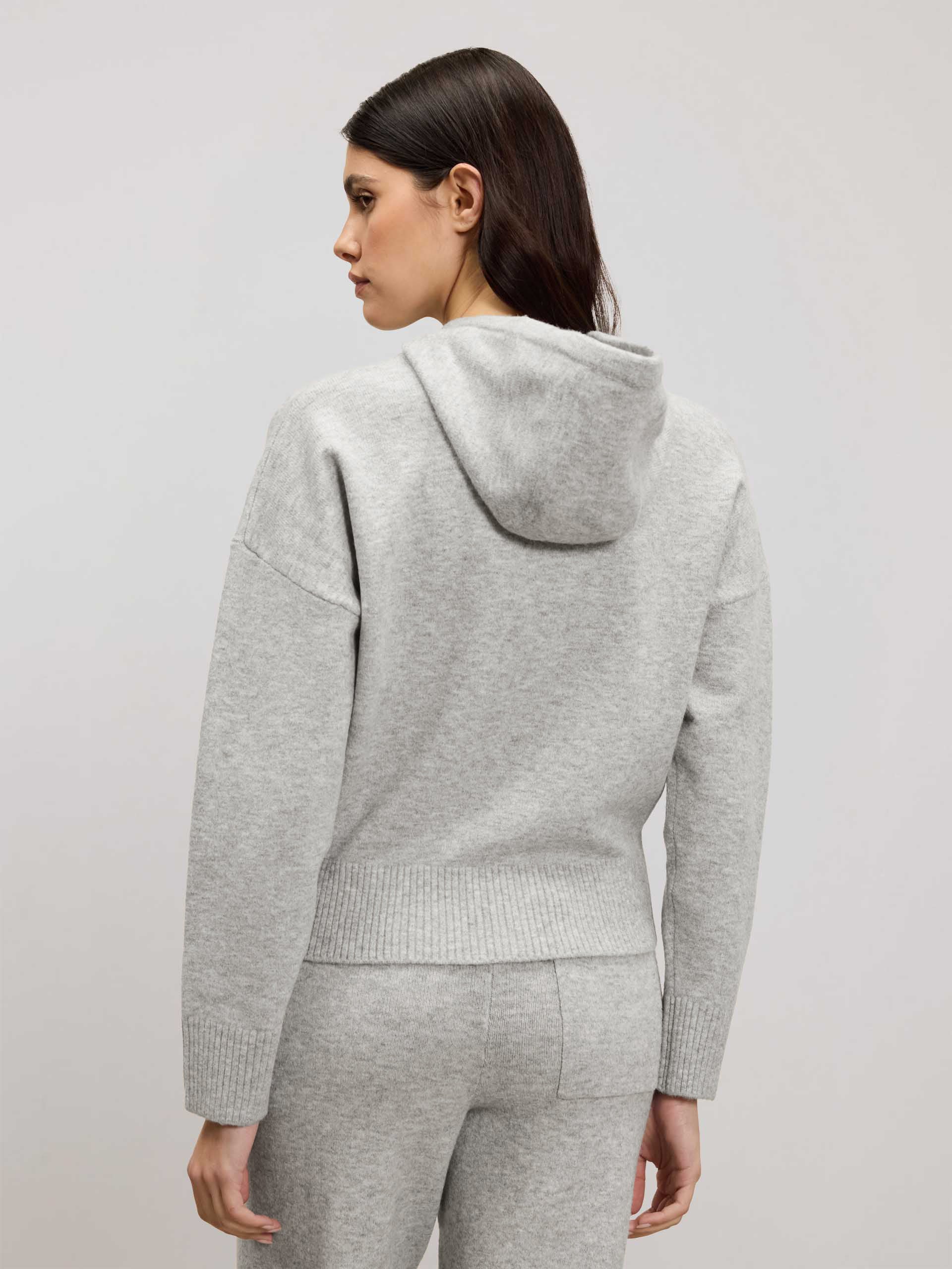 Womens Chunky Knitted Hoodie in Marl Grey - Image 3