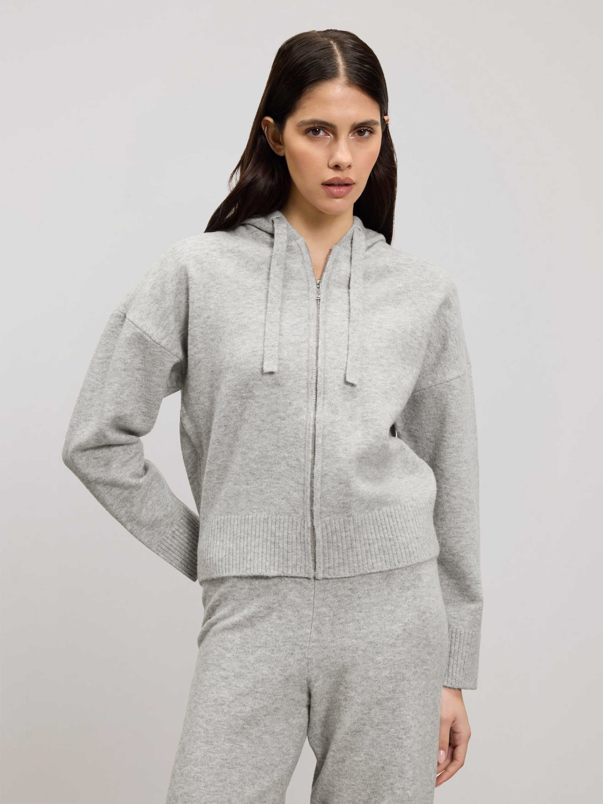 Womens Chunky Knitted Hoodie in Marl Grey - Image 4