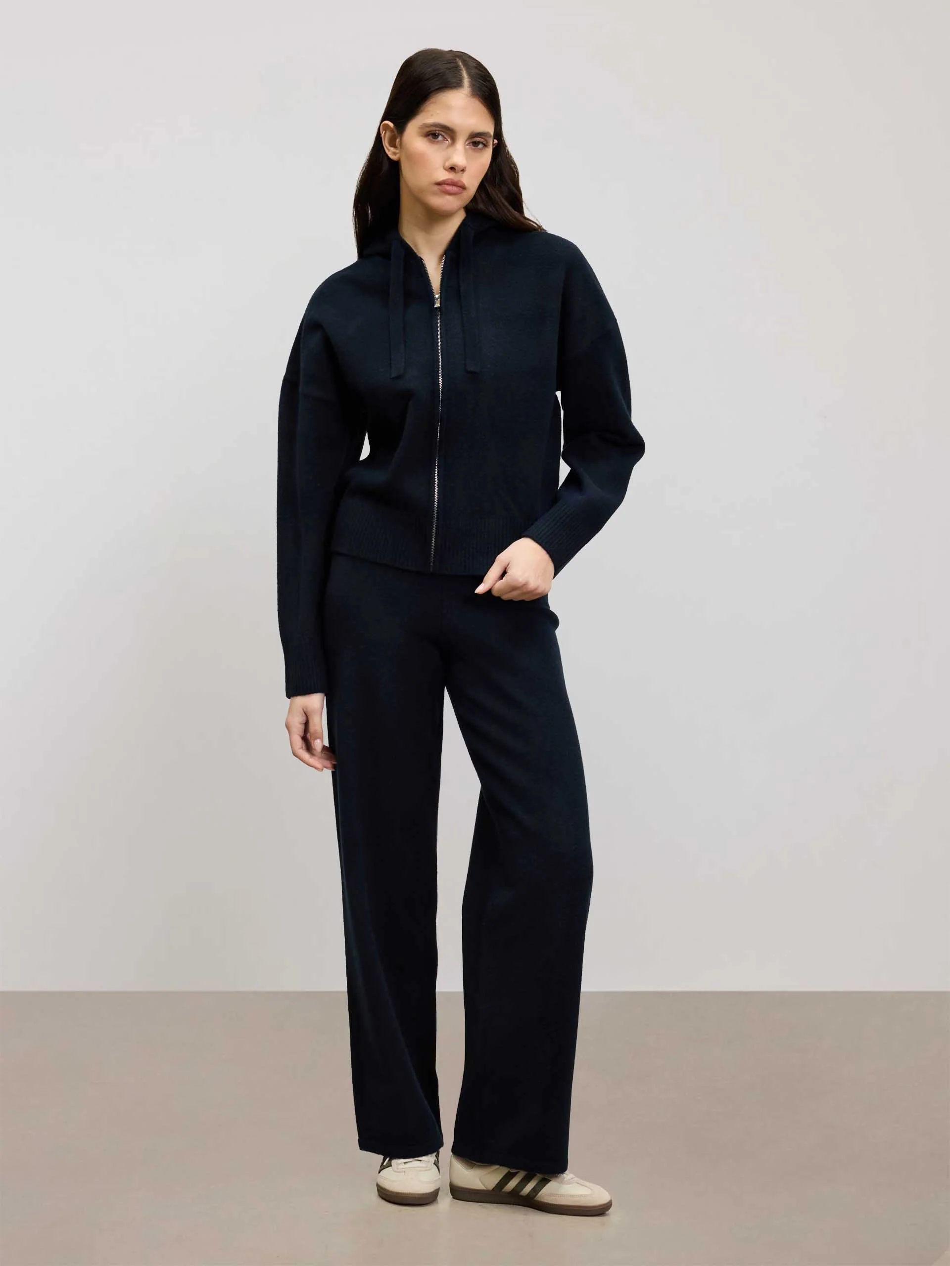 Womens Chunky Knitted Hoodie in Navy - Image 2