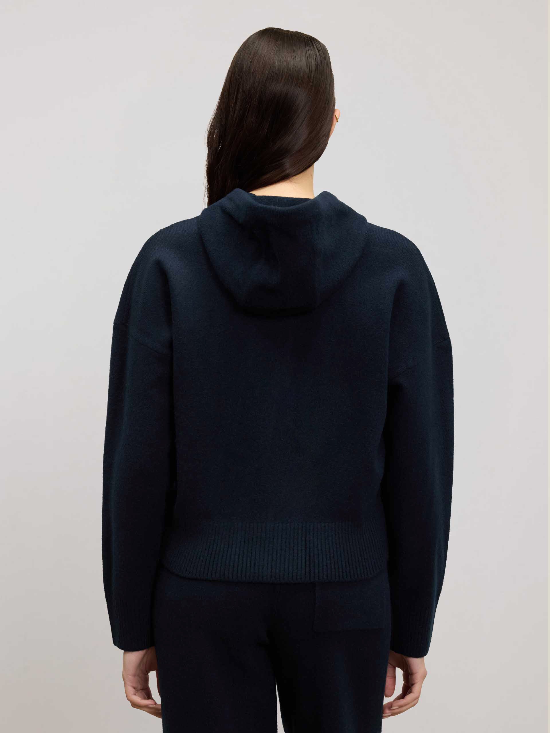 Womens Chunky Knitted Hoodie in Navy - Image 3