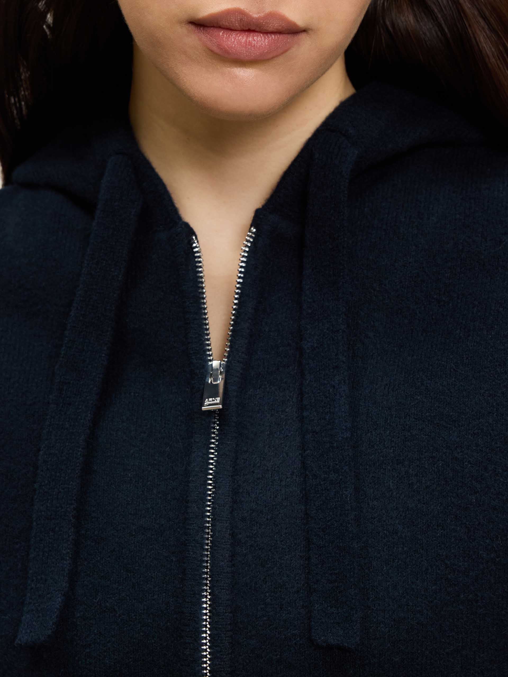 Womens Chunky Knitted Hoodie in Navy - Image 4