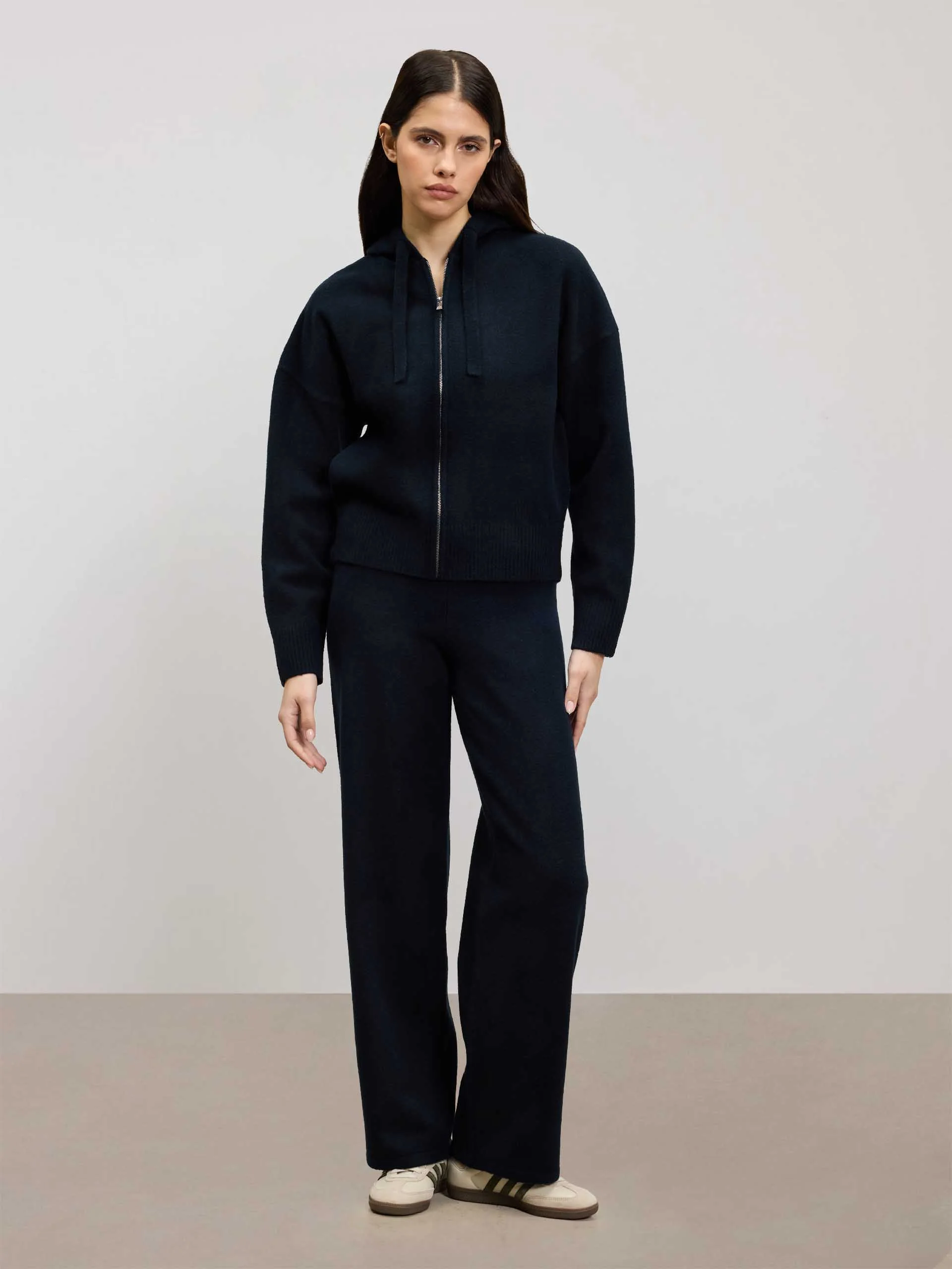 Womens Chunky Knitted Hoodie in Navy - Image 5
