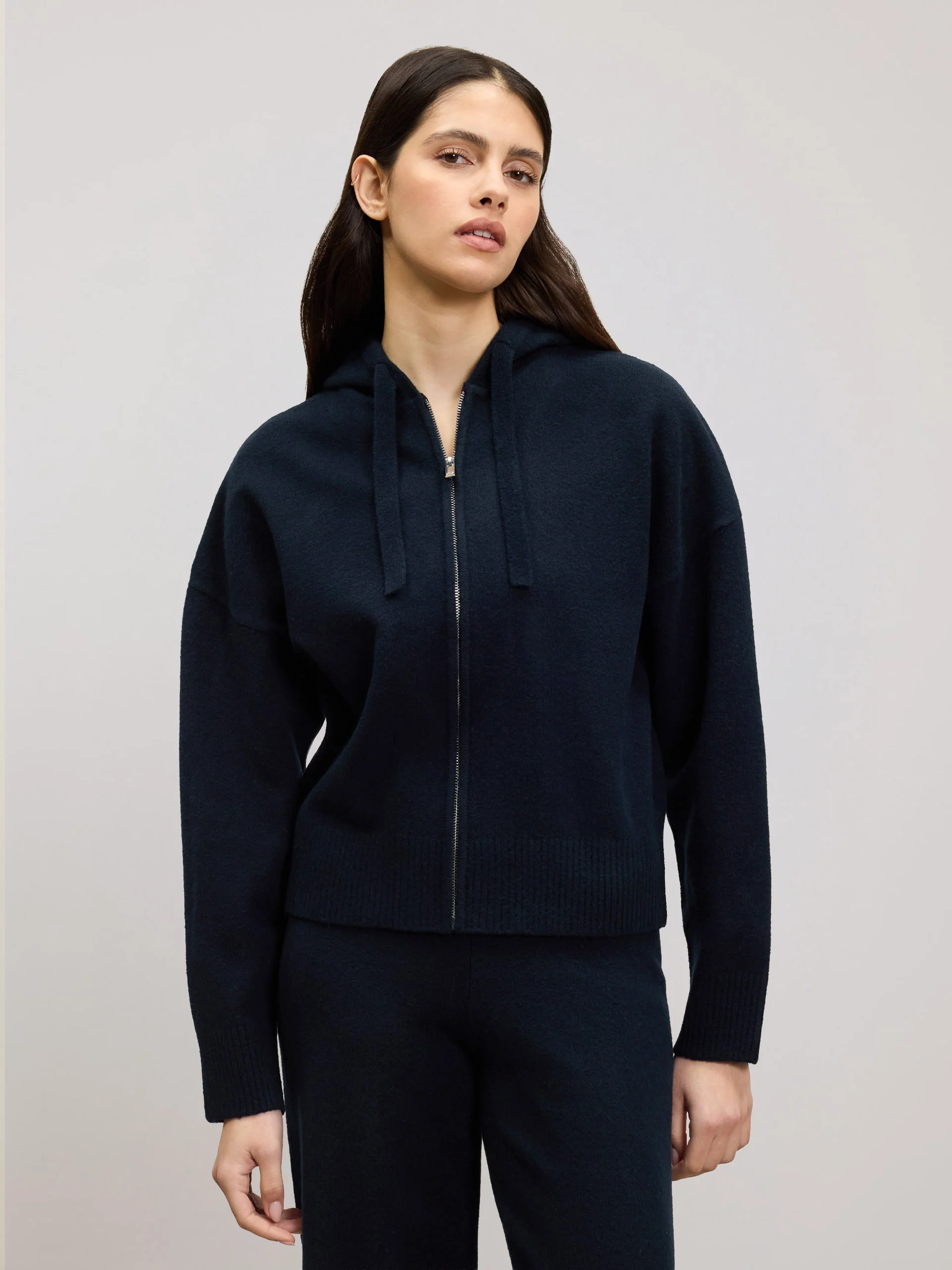 Womens Chunky Knitted Hoodie in Navy - Image 6
