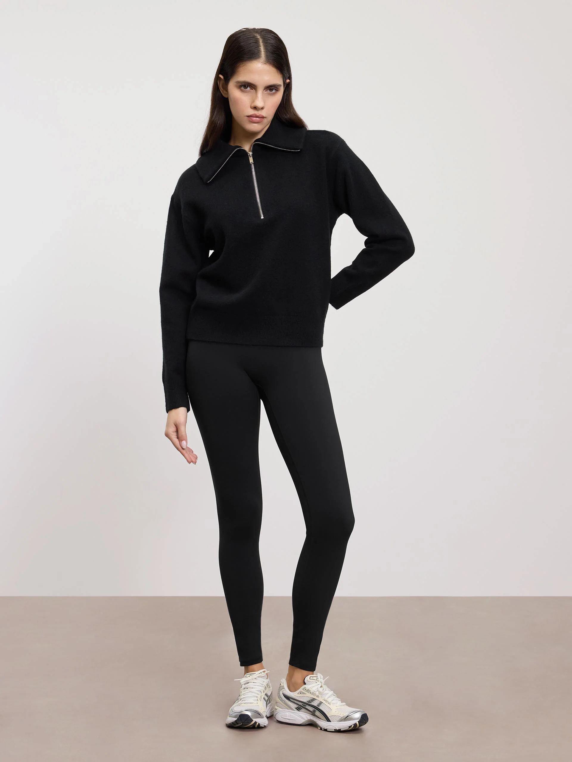 Womens Chunky Wool Half Zip in Black - Image 6
