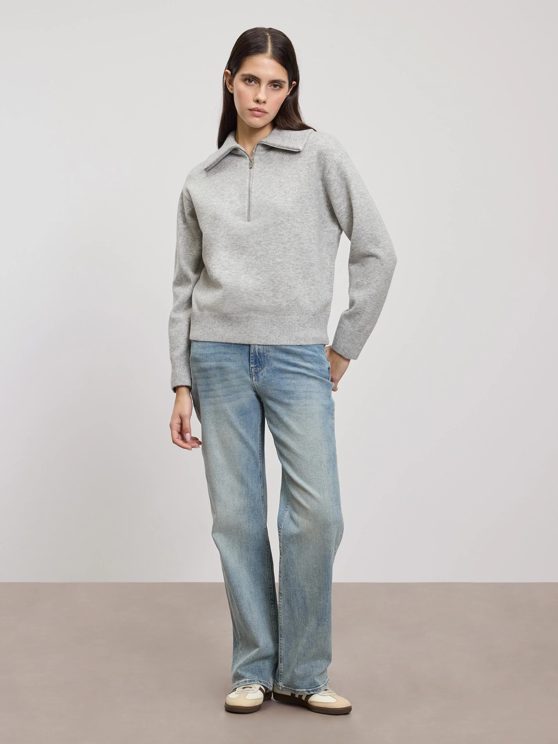 Womens Chunky Wool Half Zip in Grey Marl - Image 5