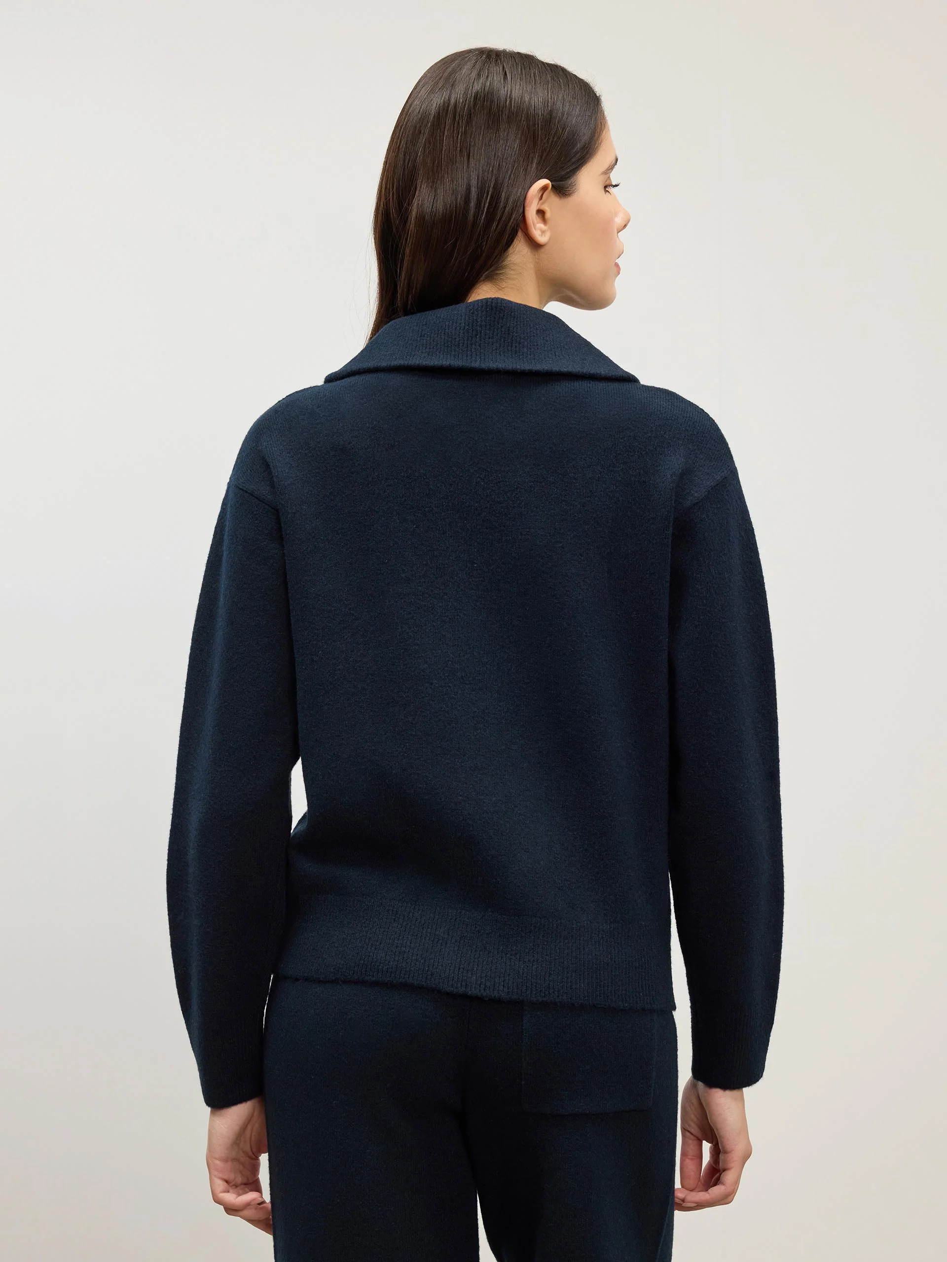 Womens Chunky Wool Half Zip in Navy - Image 3