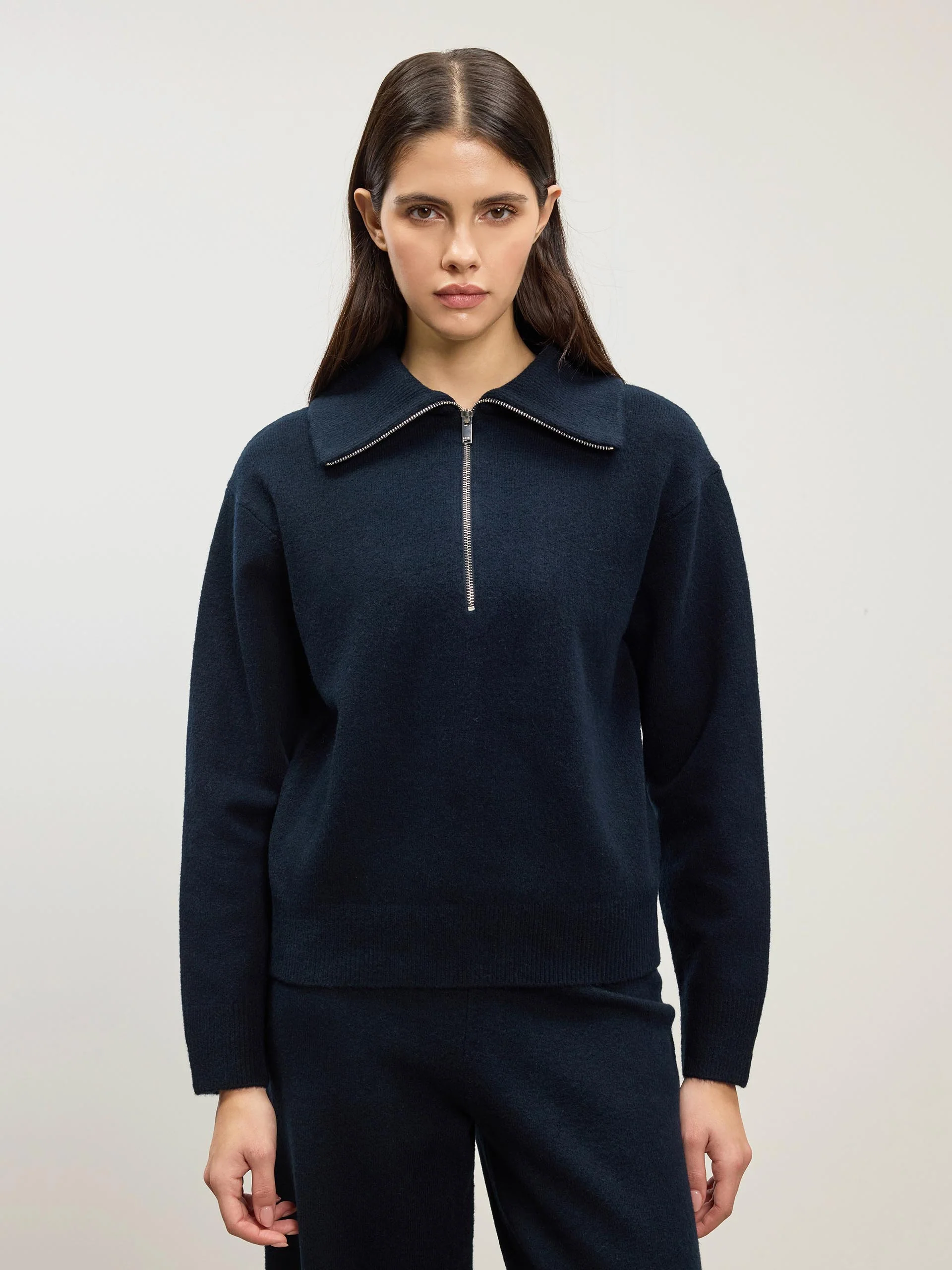 Womens Chunky Wool Half Zip in Navy - Image 6