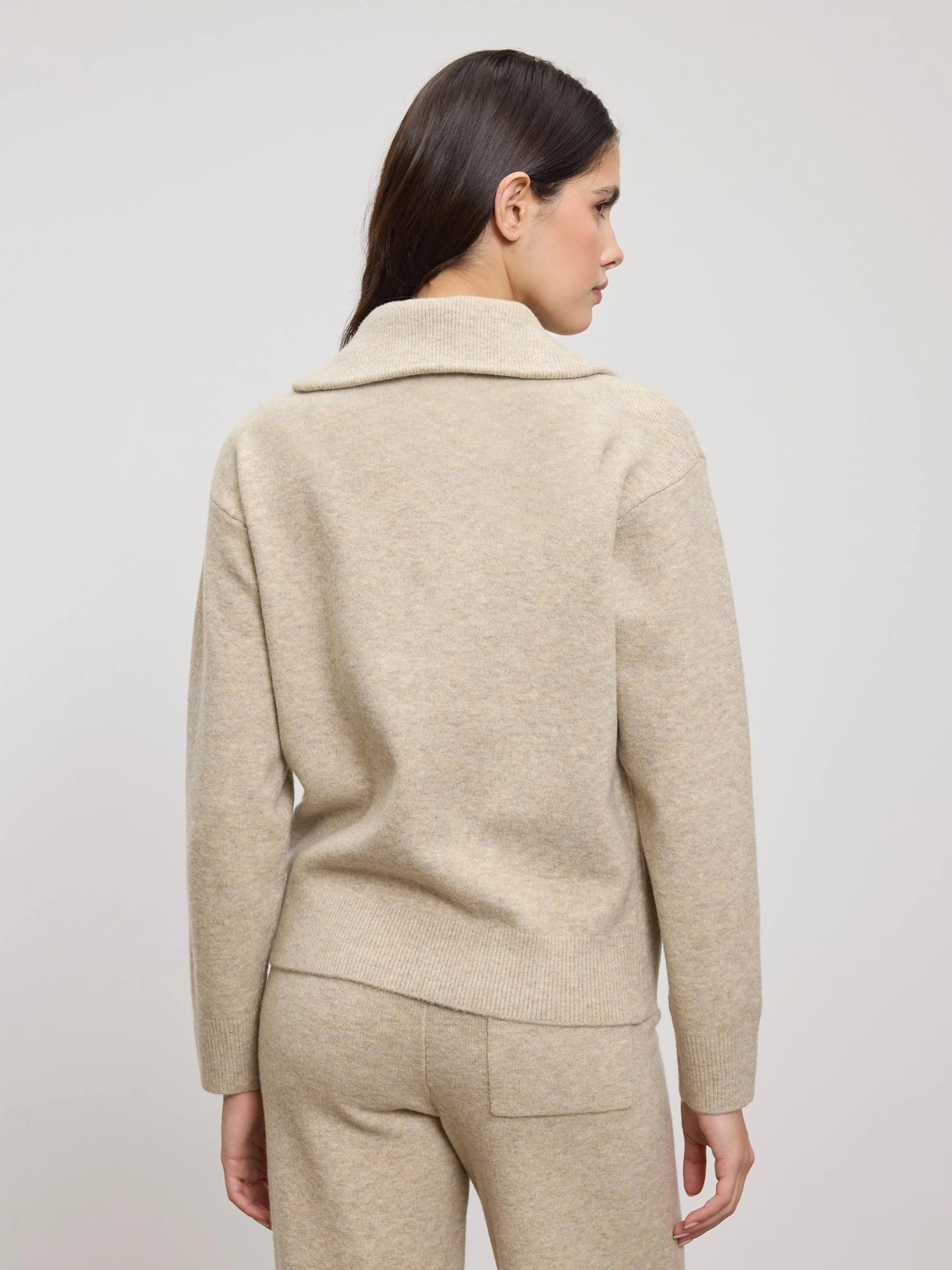 Womens Chunky Wool Half Zip in Stone - Image 5