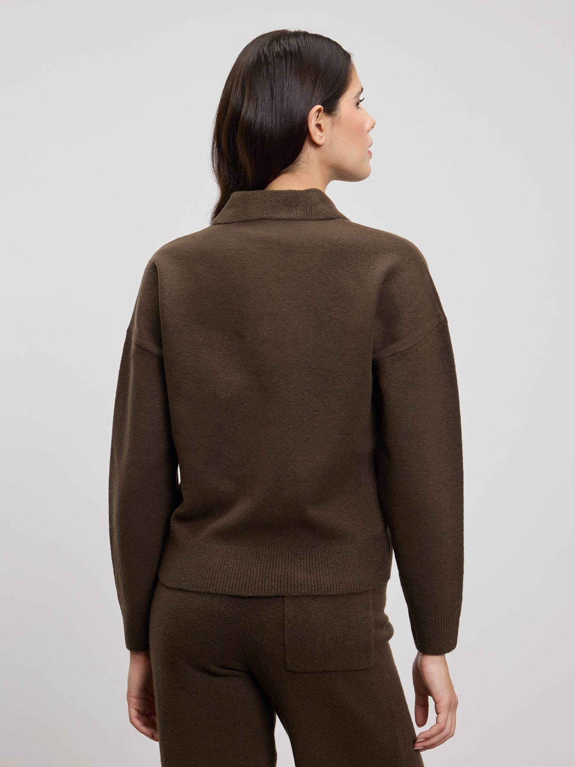 Womens Chunky Wool Polo Shirt in Brown - Image 4