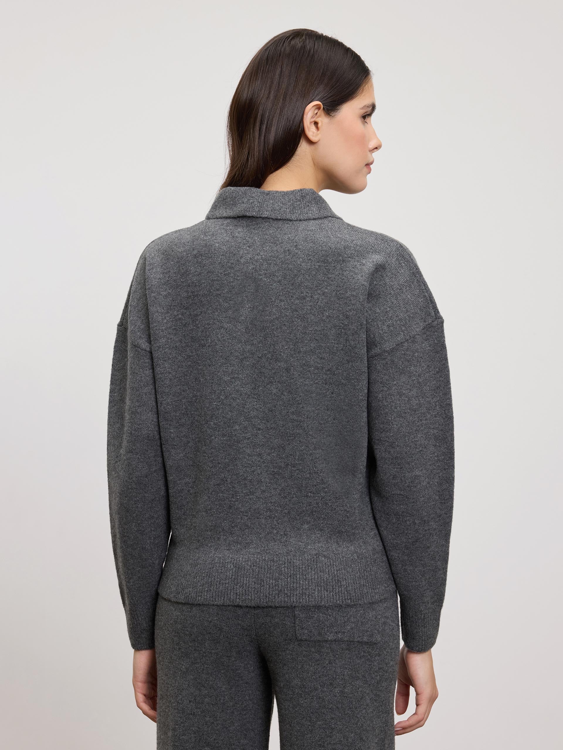 Womens Chunky Wool Polo Shirt in Charcoal - Image 3