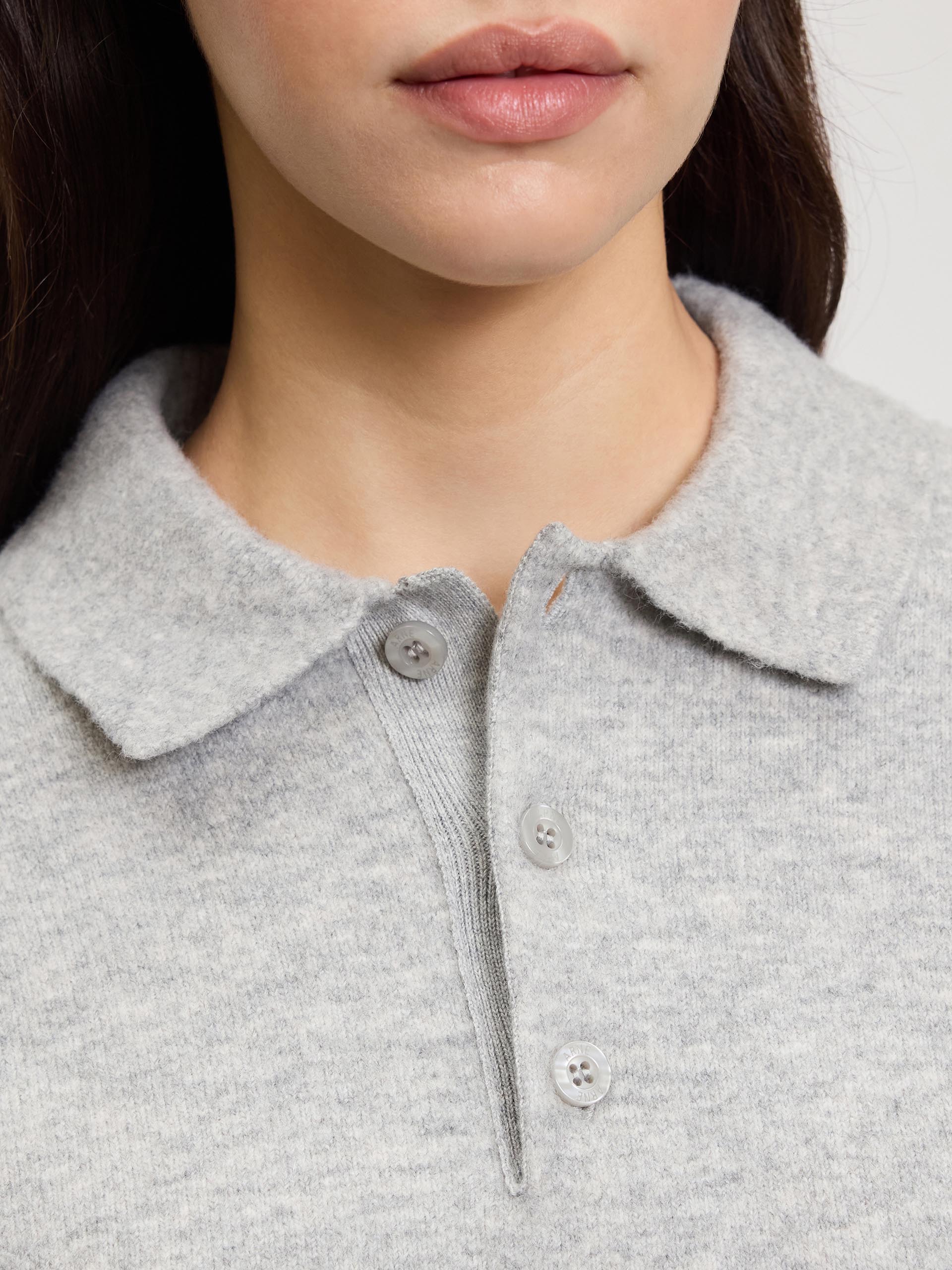 Womens Chunky Wool Polo Shirt in Grey Marl - Image 4