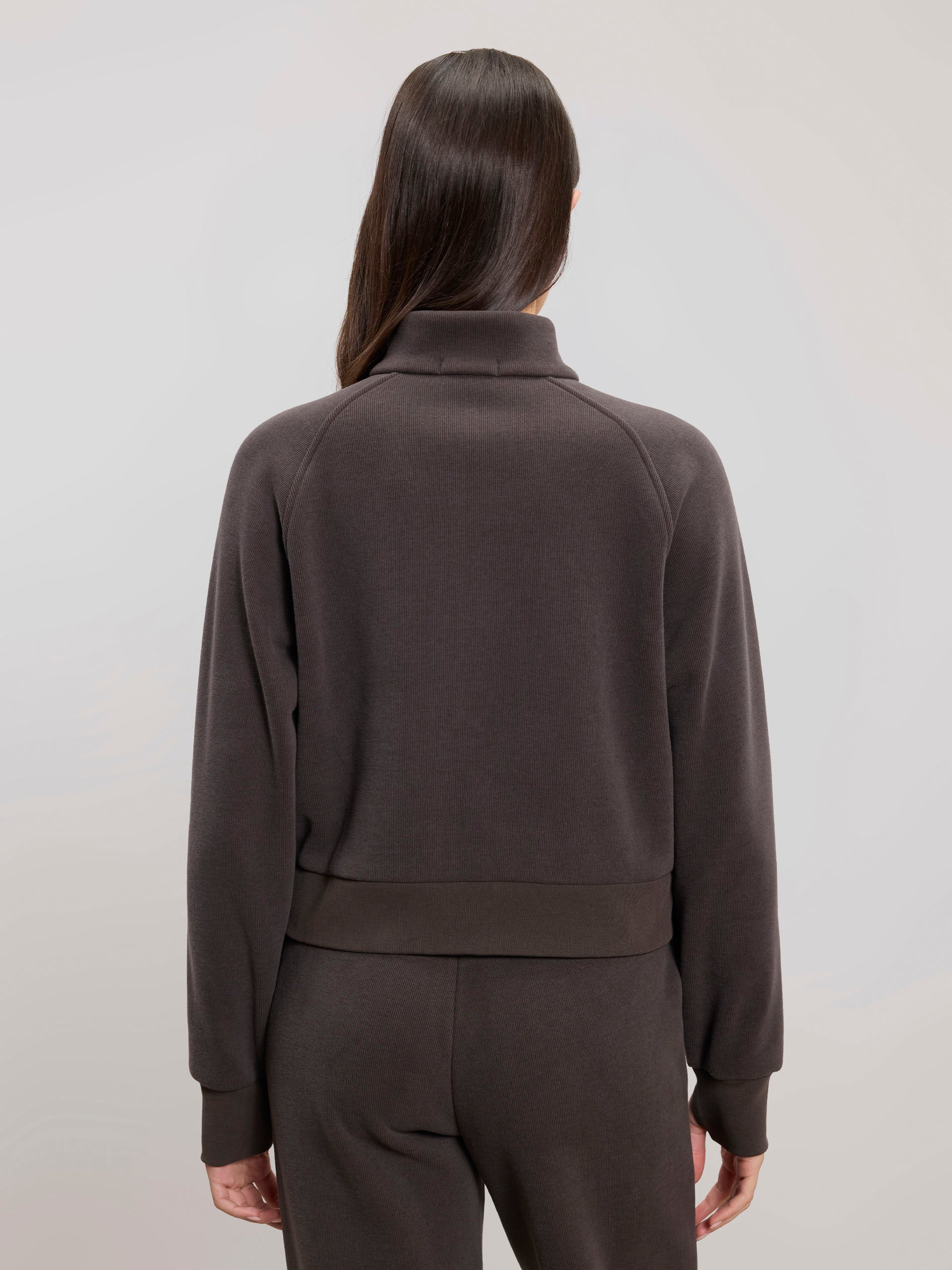 Womens Cosy Fleece Funnel Neck Jacket in Brown - Image 3