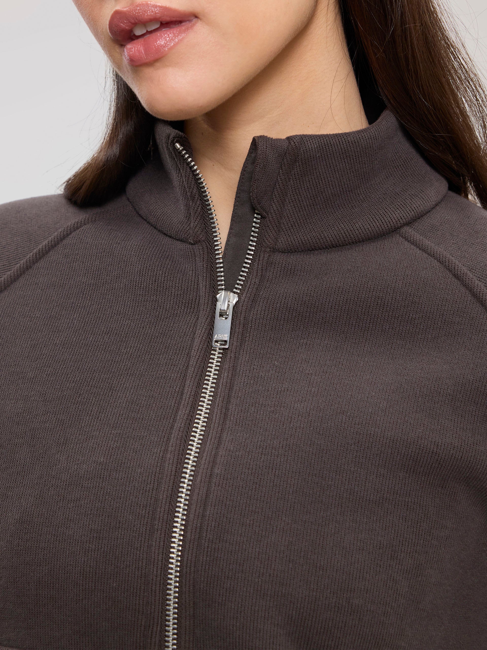 Womens Cosy Fleece Funnel Neck Jacket in Brown - Image 4