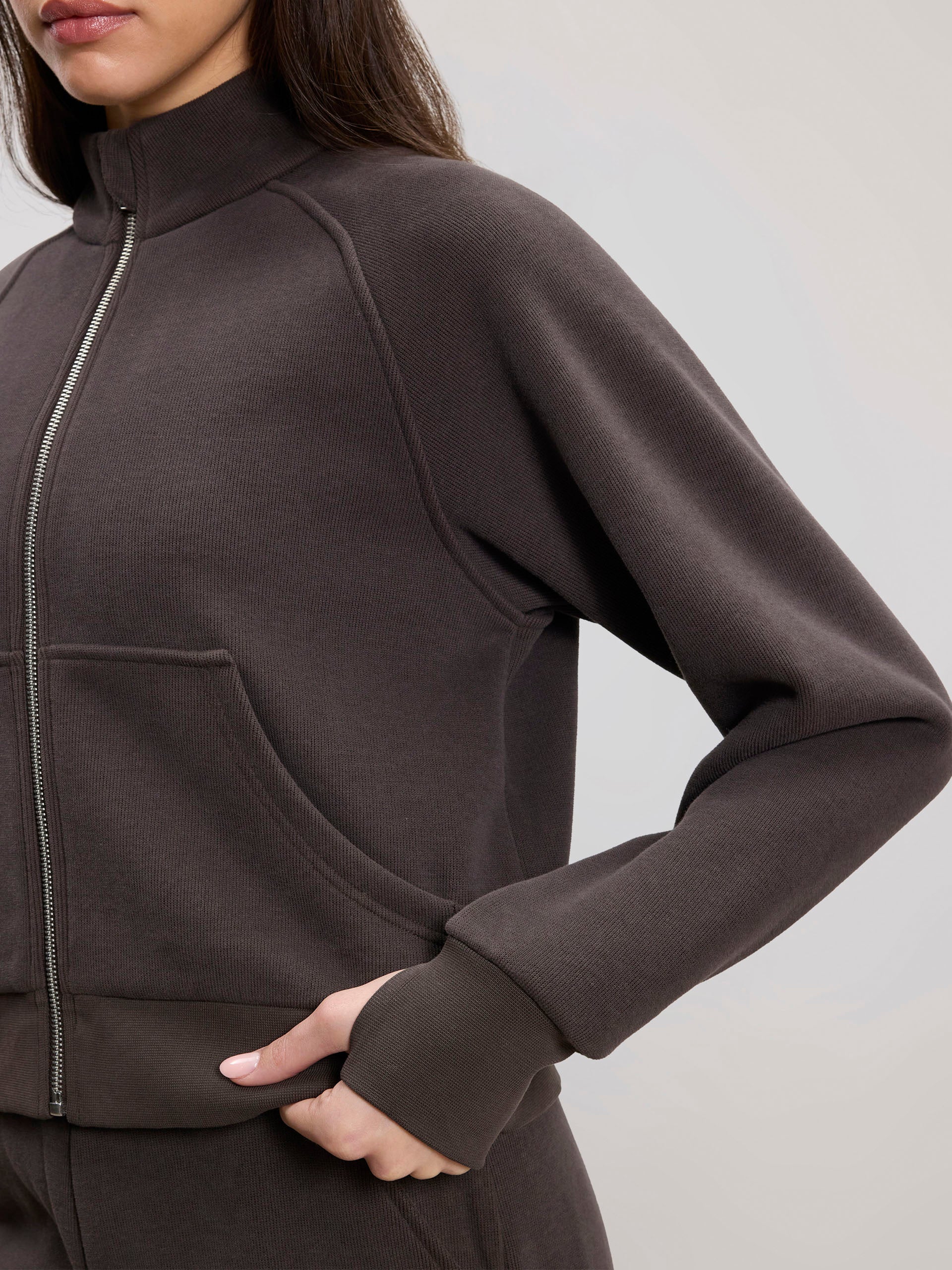 Womens Cosy Fleece Funnel Neck Jacket in Brown - Image 5