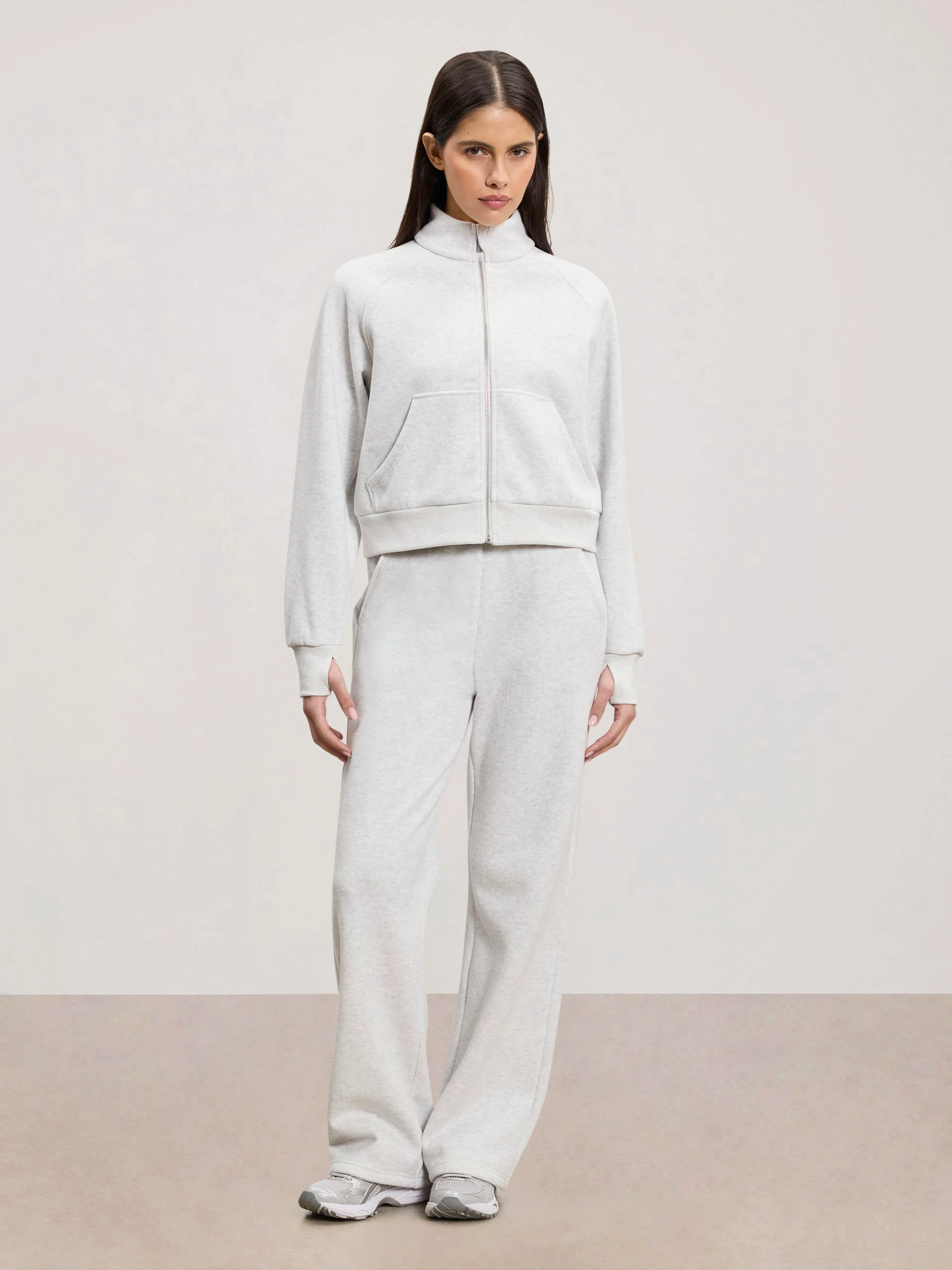 Womens Cosy Fleece Funnel Neck Jacket in Marl Grey - Image 2