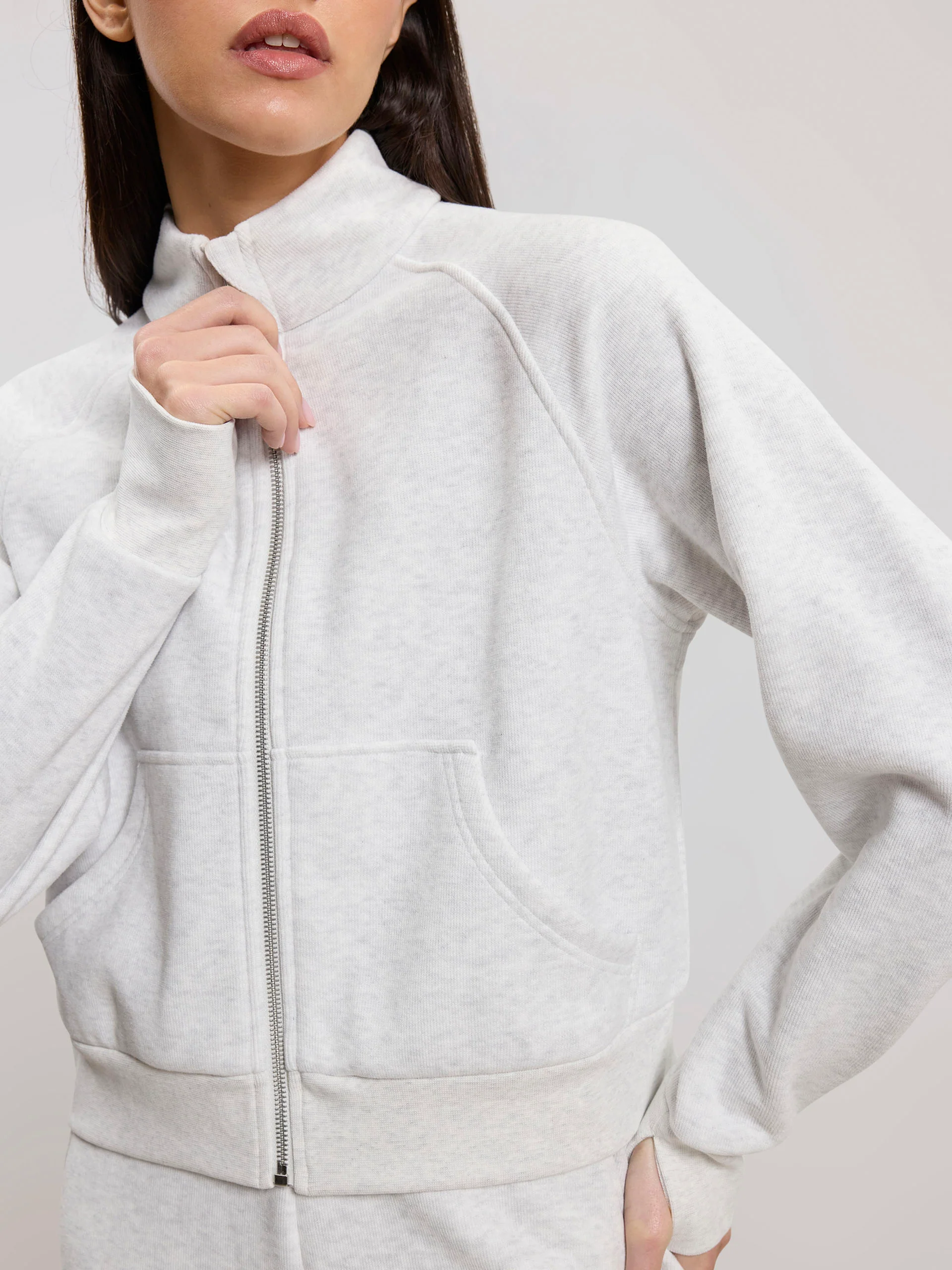 Womens Cosy Fleece Funnel Neck Jacket in Marl Grey - Image 4