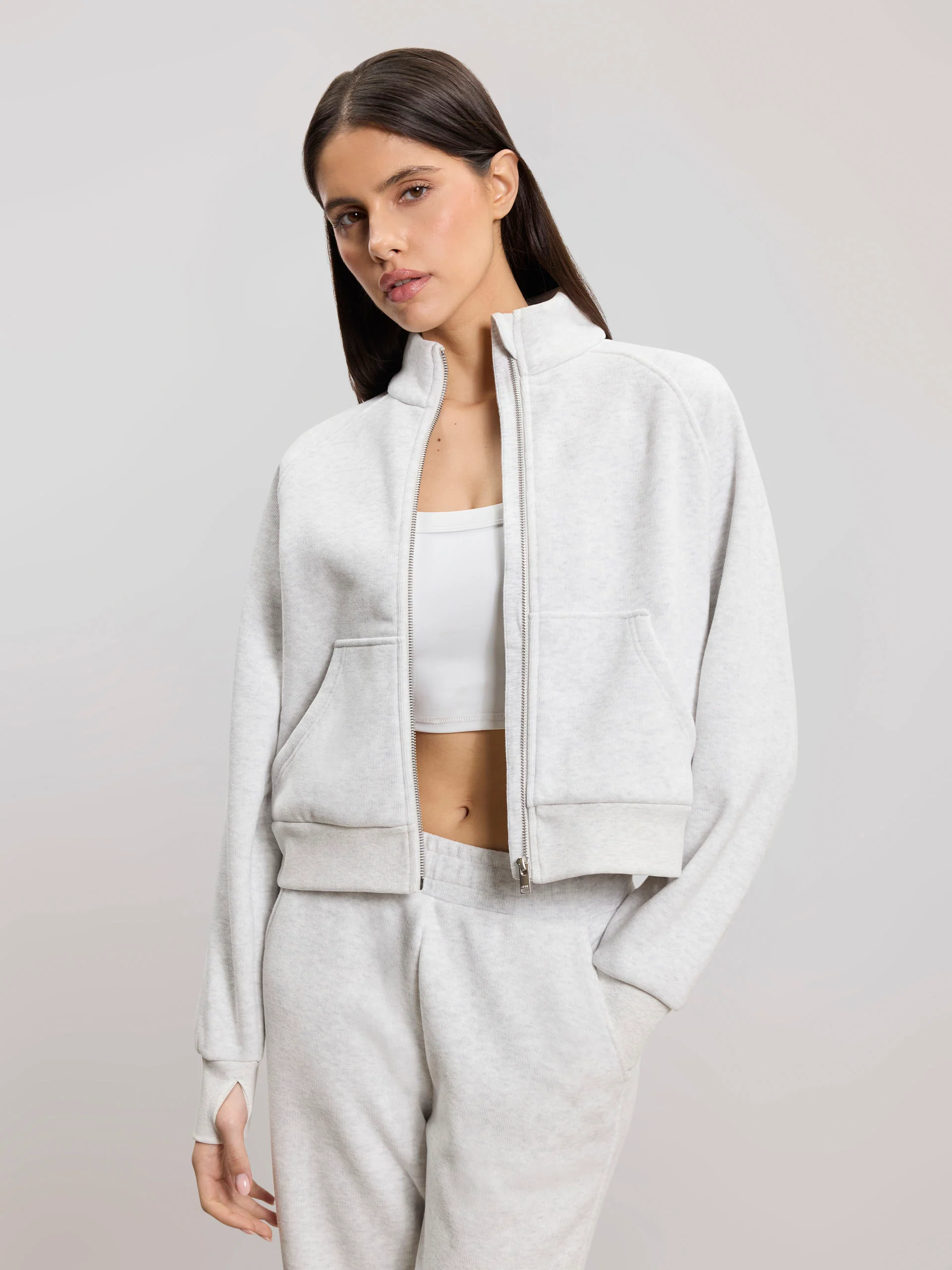Womens Cosy Fleece Funnel Neck Jacket in Marl Grey - Image 5