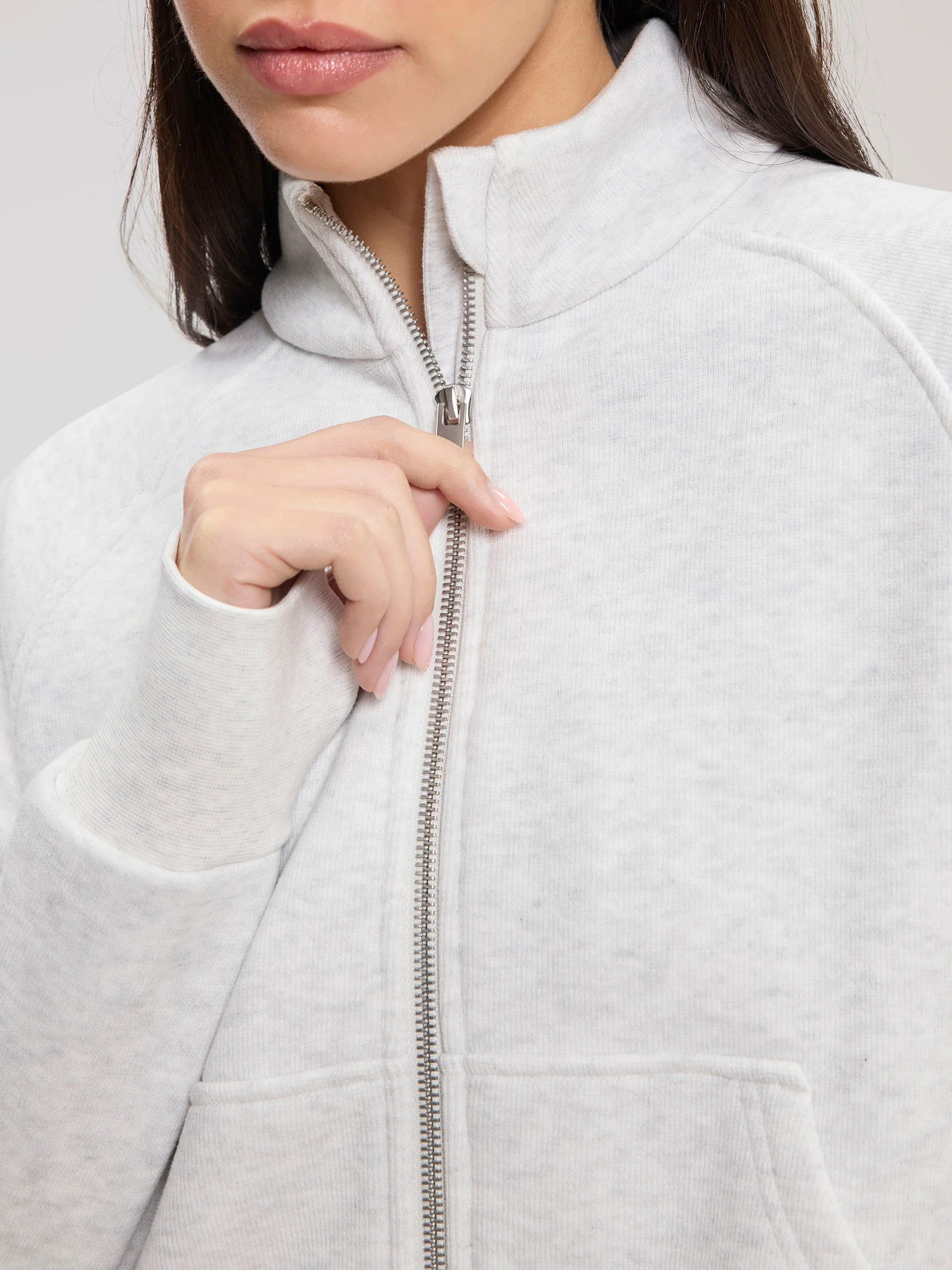 Womens Cosy Fleece Funnel Neck Jacket in Marl Grey - Image 6