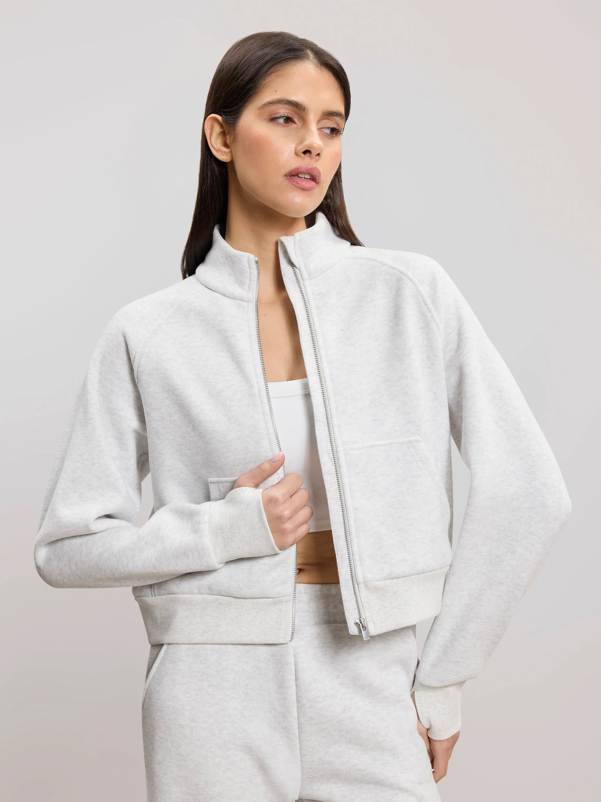 Womens Cosy Fleece Funnel Neck Jacket in Marl Grey - Image 8