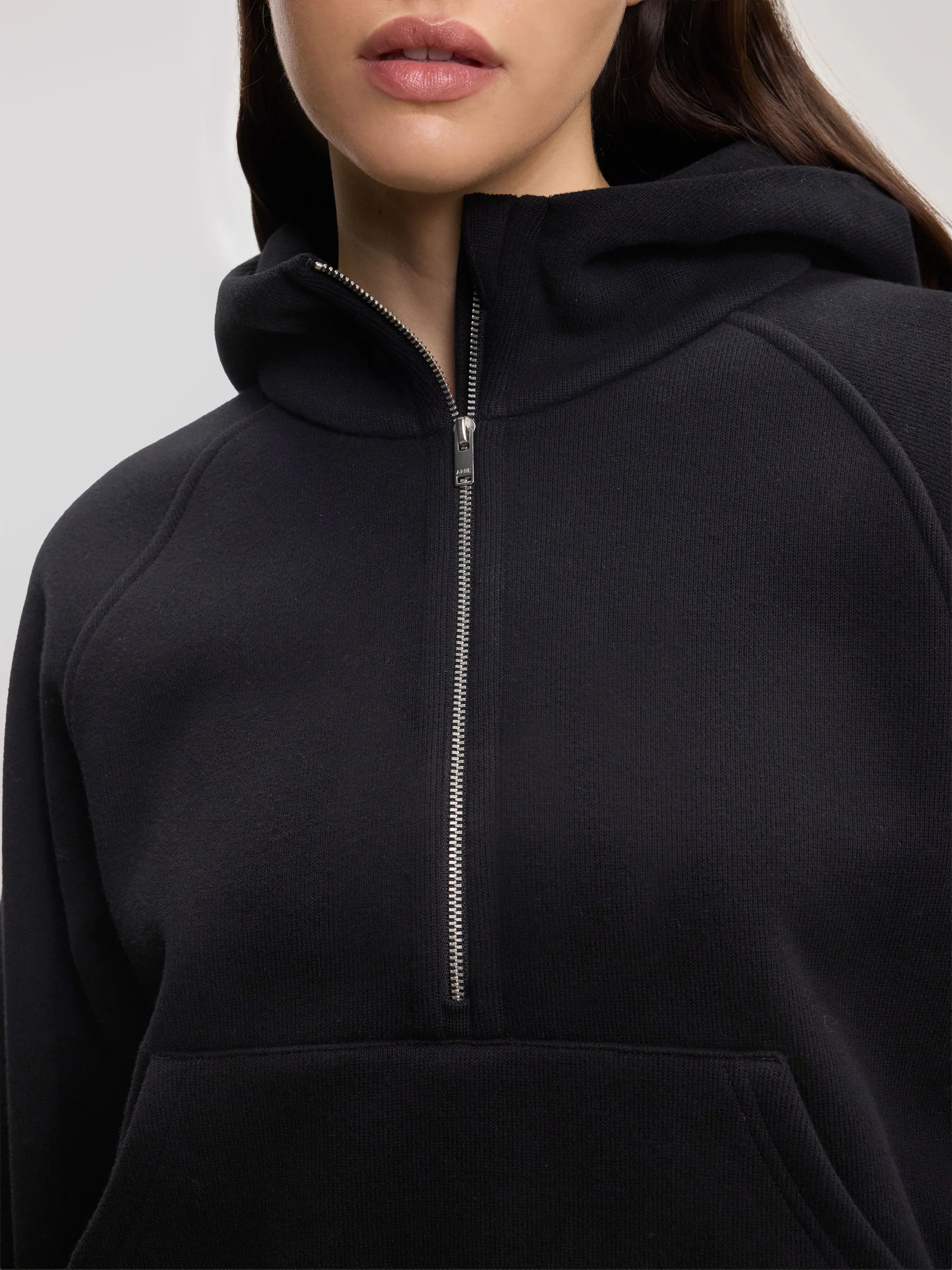 Womens Cosy Fleece Half Zip Hoodie in Black - Image 4
