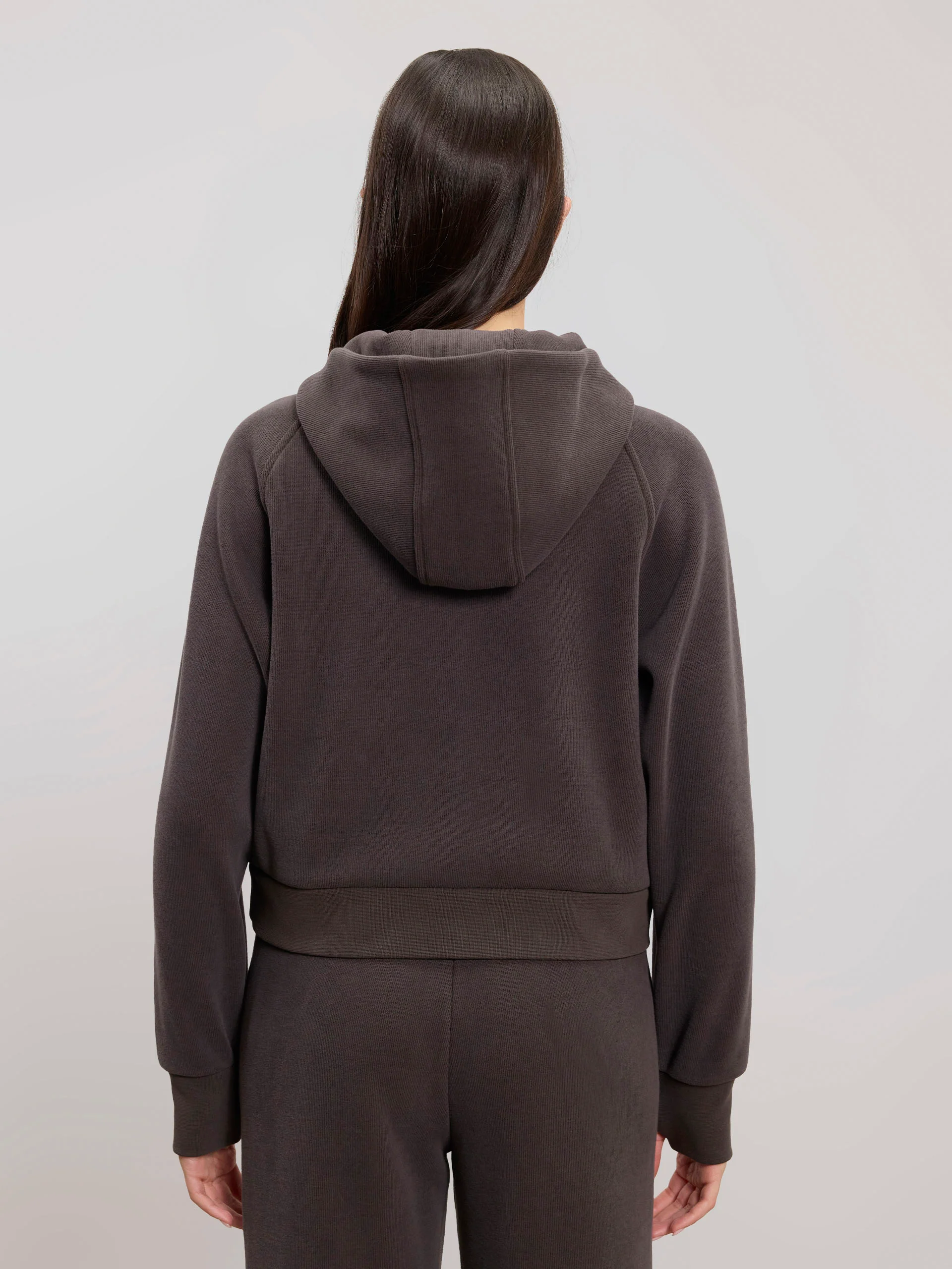 Womens Cosy Fleece Half Zip Hoodie in Brown - Image 3