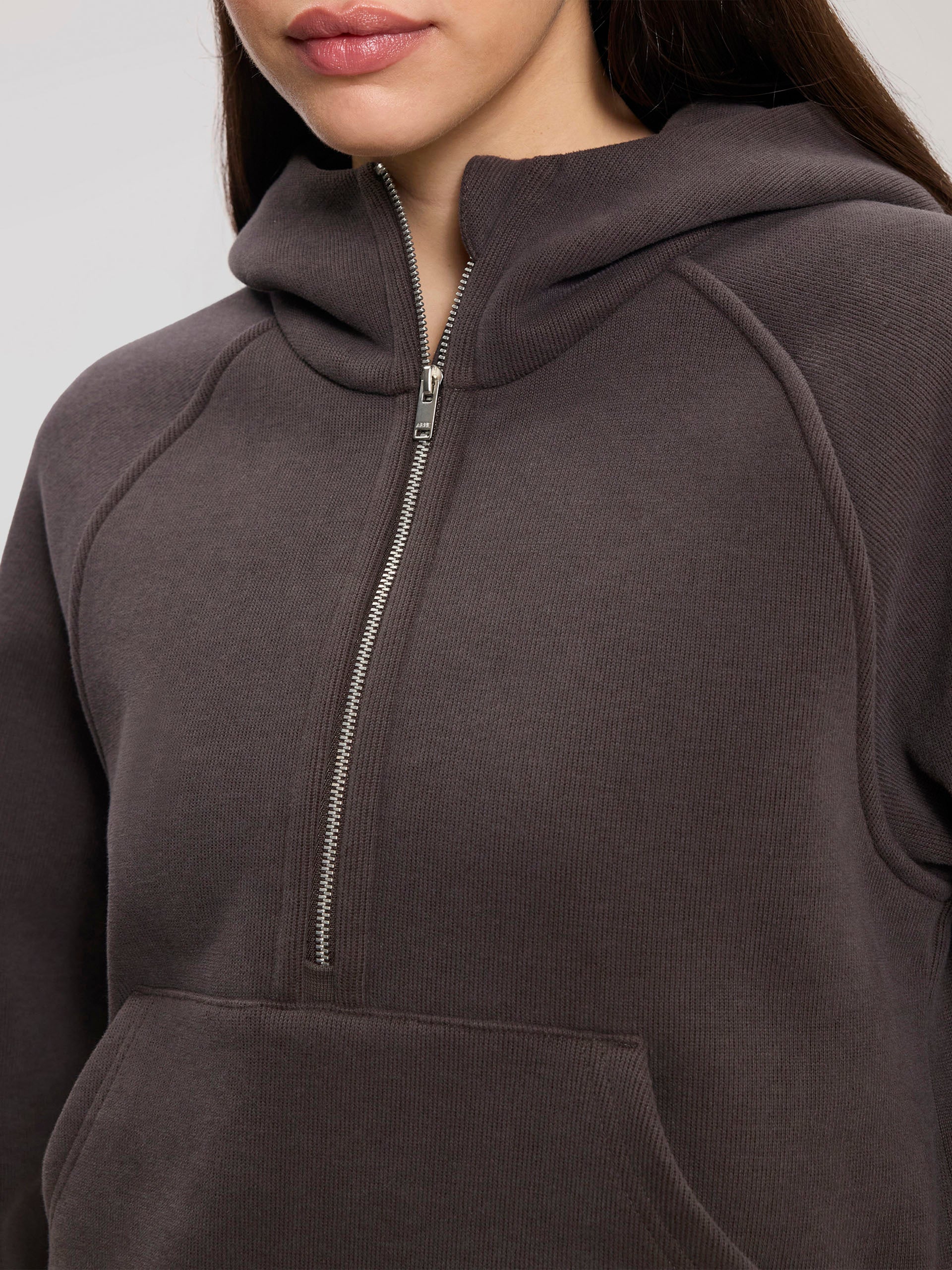 Womens Cosy Fleece Half Zip Hoodie in Brown - Image 4