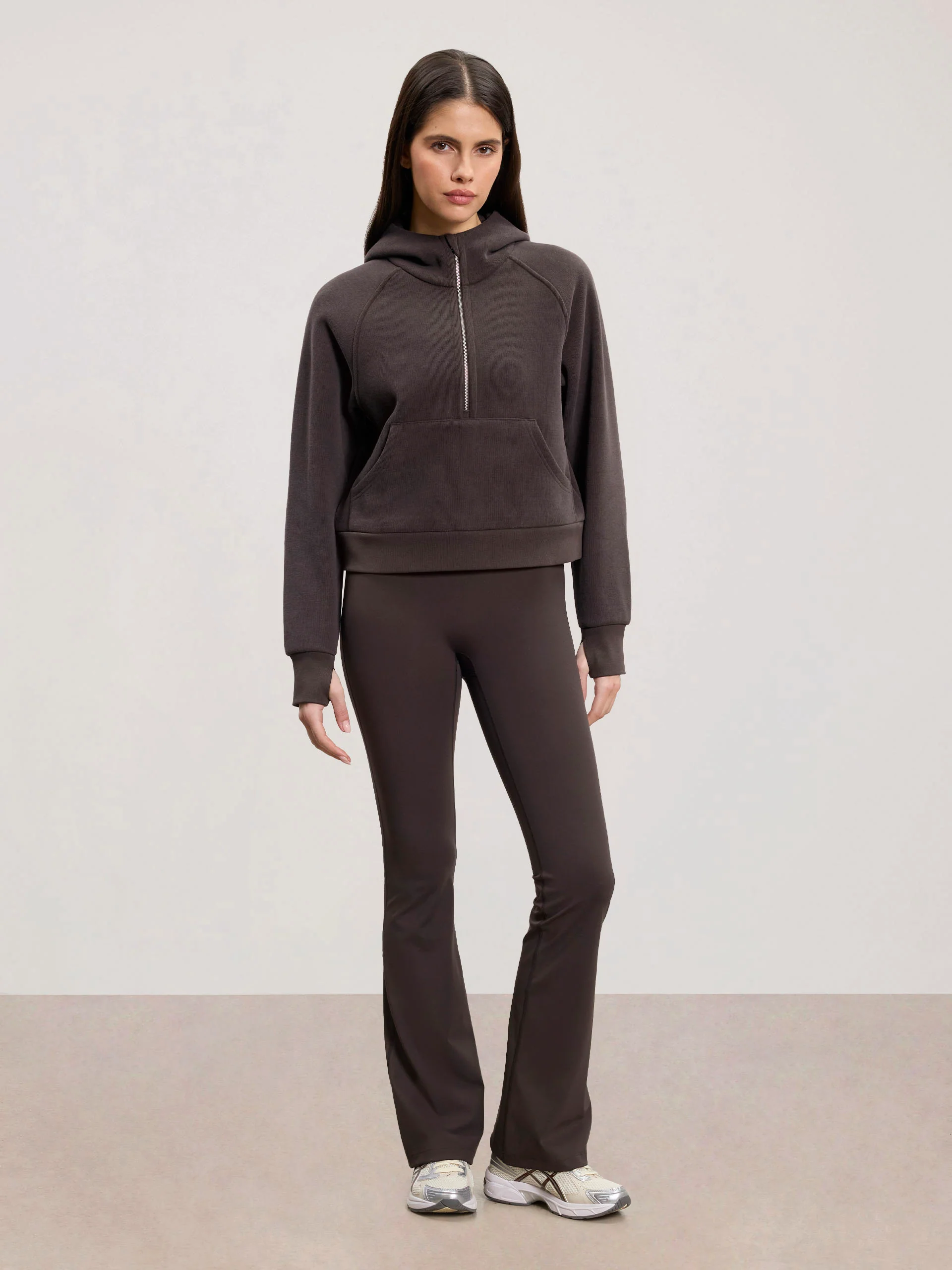 Womens Cosy Fleece Half Zip Hoodie in Brown - Image 7