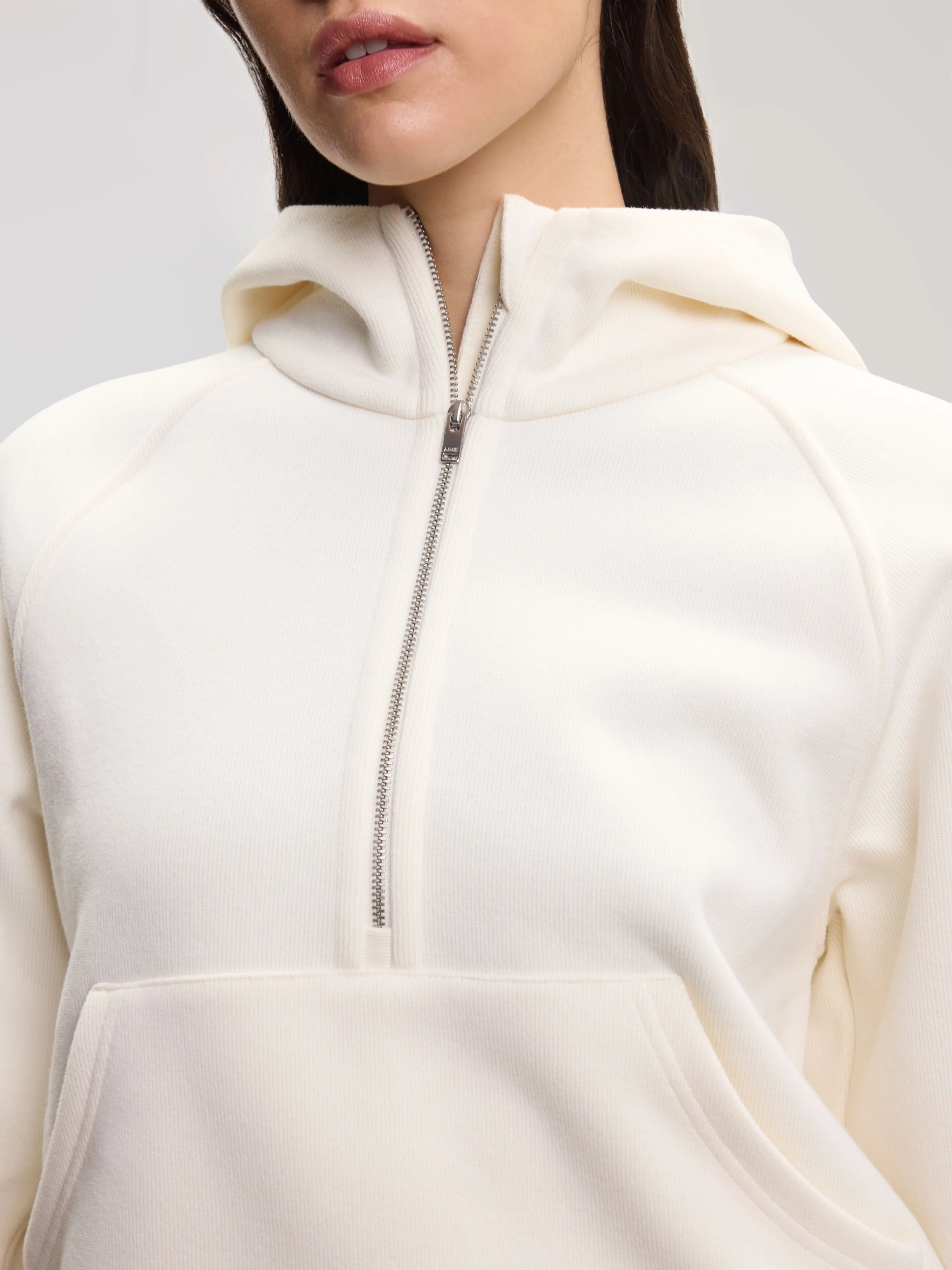 Womens Cosy Fleece Half Zip Hoodie in Ecru - Image 3