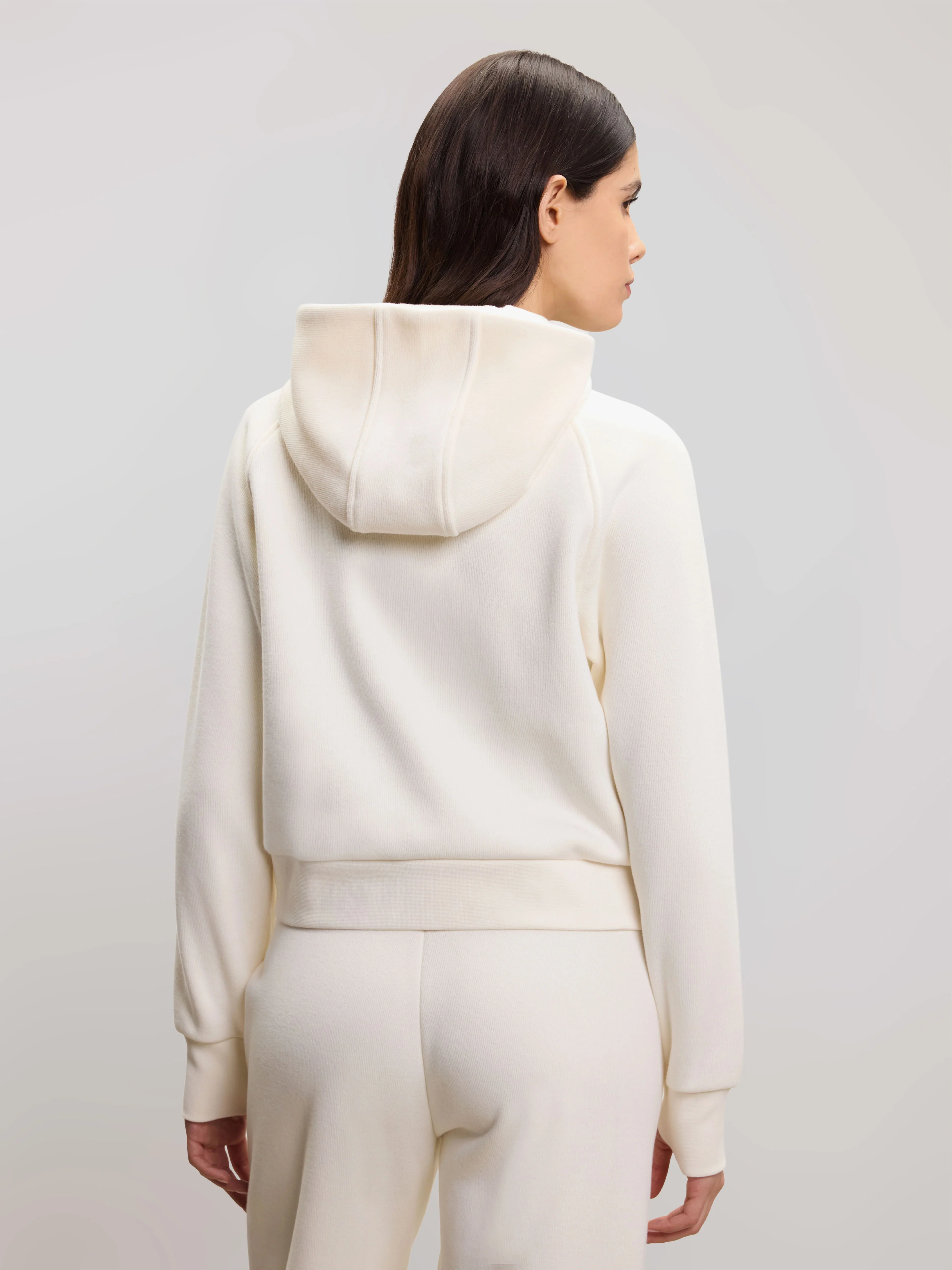 Womens Cosy Fleece Half Zip Hoodie in Ecru - Image 5