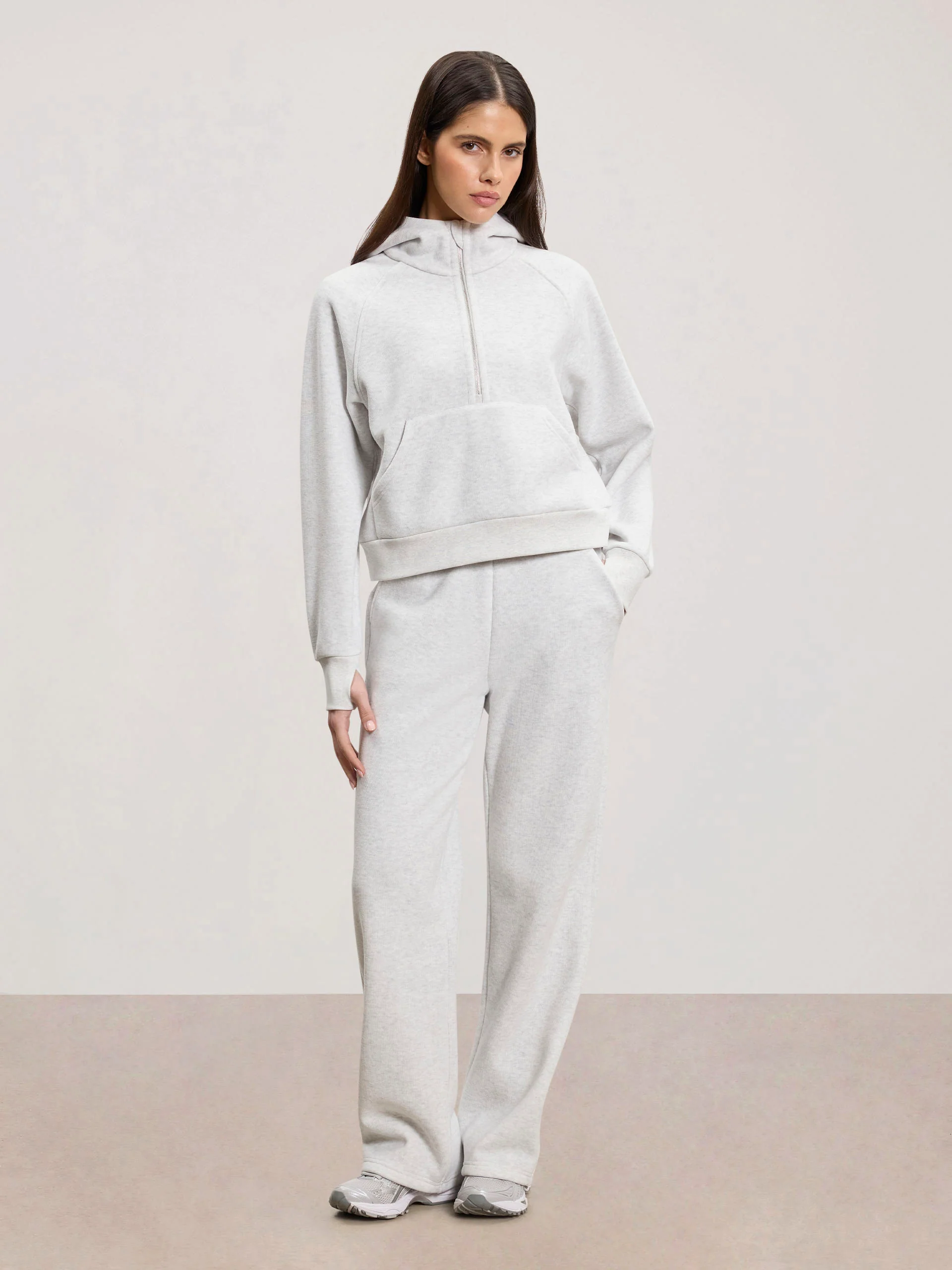 Womens Cosy Fleece Half Zip Hoodie in Marl Grey - Image 4