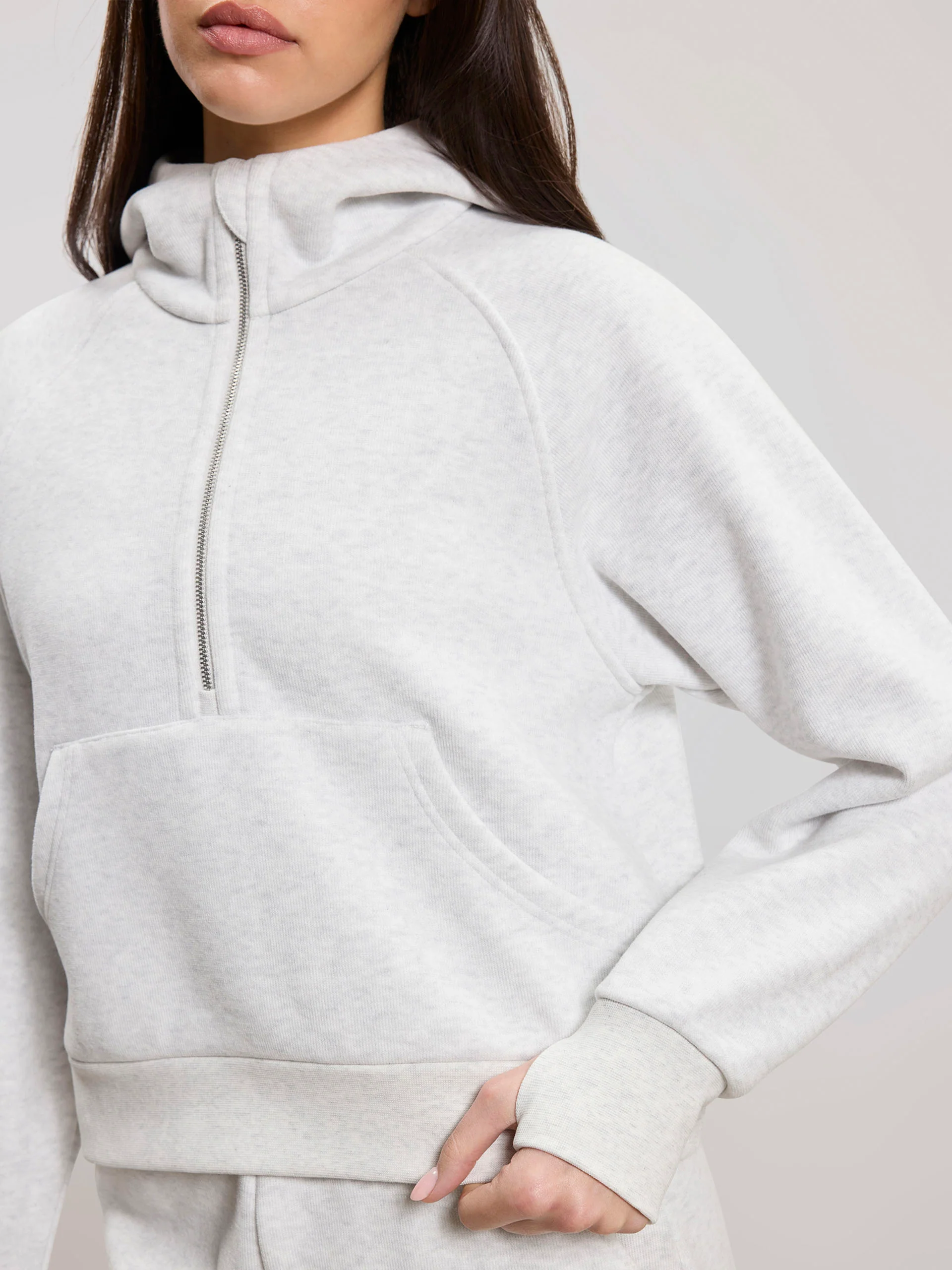 Womens Cosy Fleece Half Zip Hoodie in Marl Grey - Image 5