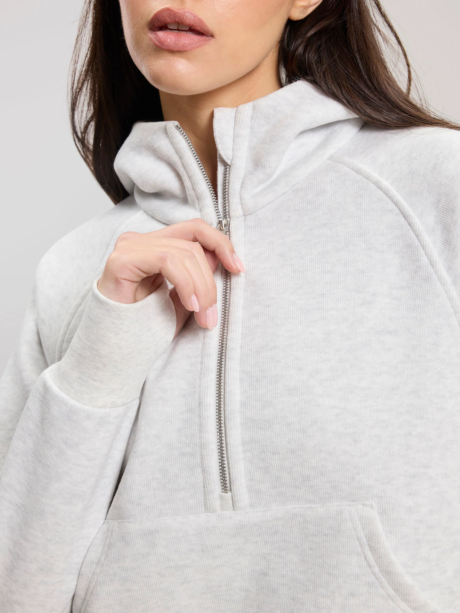 Womens Cosy Fleece Half Zip Hoodie in Marl Grey - Image 6