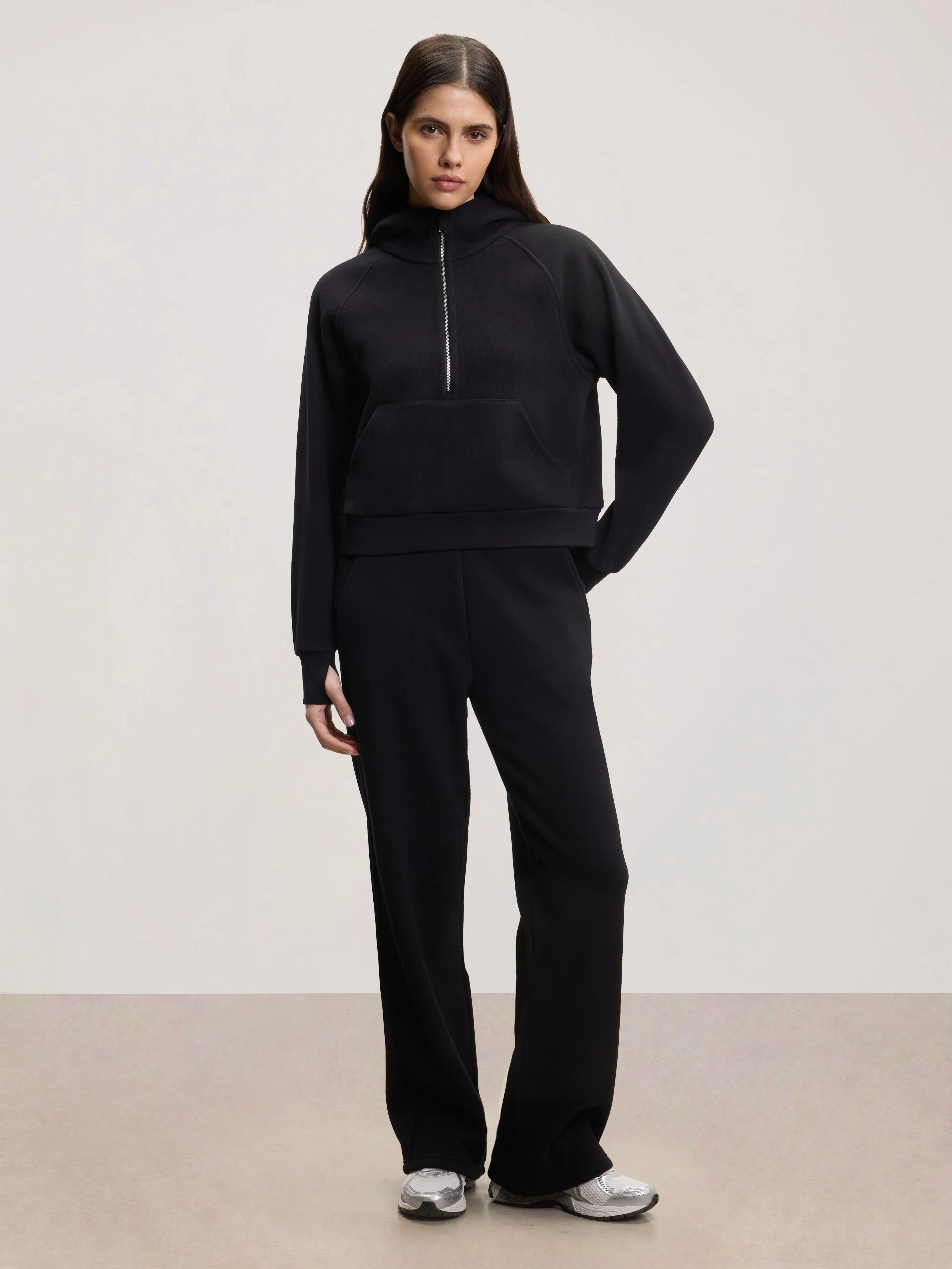 Womens Cosy Fleece Straight Leg Jogger in Black - Image 2