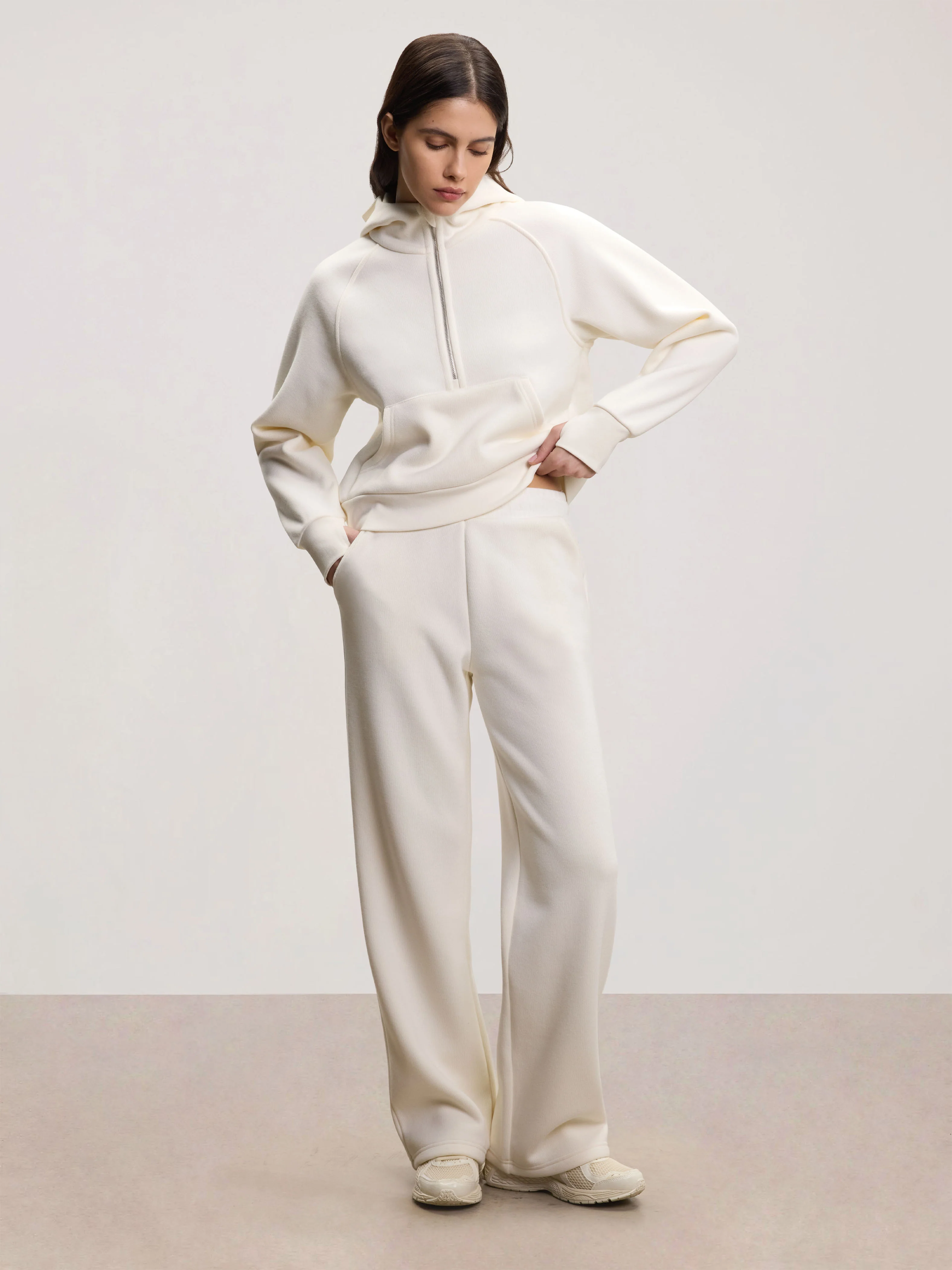 Womens Cosy Fleece Straight Leg Jogger in Ecru - Image 2